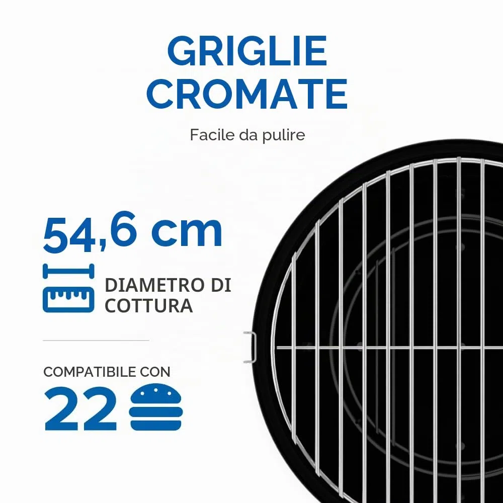 Napoleon - Barbecue a carbone NK22, nero, coperchio e ciotola smaltati in porcellana, griglia di cottura cromata
