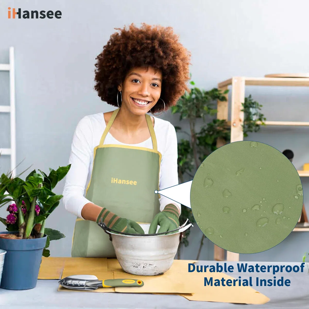 Set di 12 attrezzi da giardino, in alluminio resistente, con manico in gomma antiscivolo, grembiule da giardino, guanti, ginocchiera e borsa portaoggetti, attrezzi da giardino per