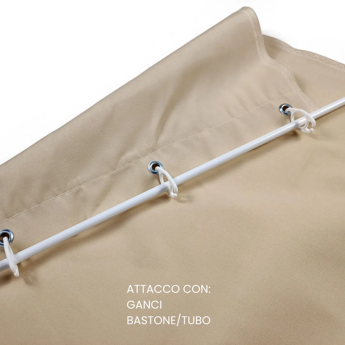 Panini Tessuti Tenda da Sole confezionata, molto resistente per esterno in 100% Acrilico con anelli, ganci e passamaneria a frangia, 140x250 cm, ideale per terrazzi verande balconi.