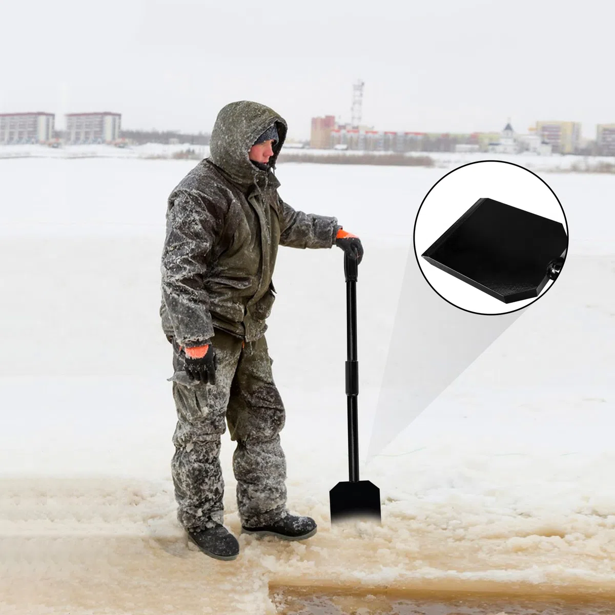 DECOHS Raschietto per ghiaccio regolabile, resistente, in acciaio, assorbe gli urti, con manico lungo, per rimuovere il ghiaccio dalla neve