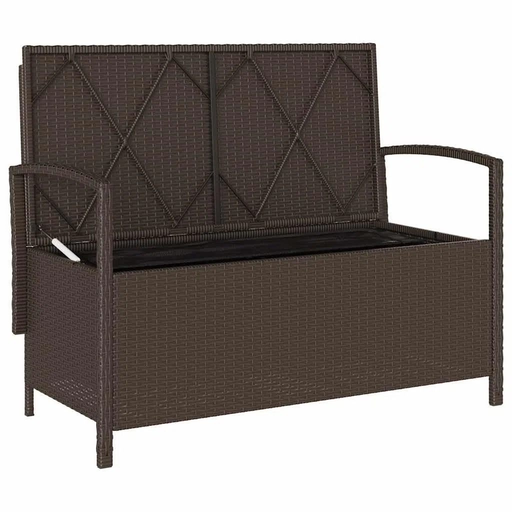 Generico Panca Portaoggetti da Giardino con Cuscino Marrone Polyrattan,Panchine da Giardino