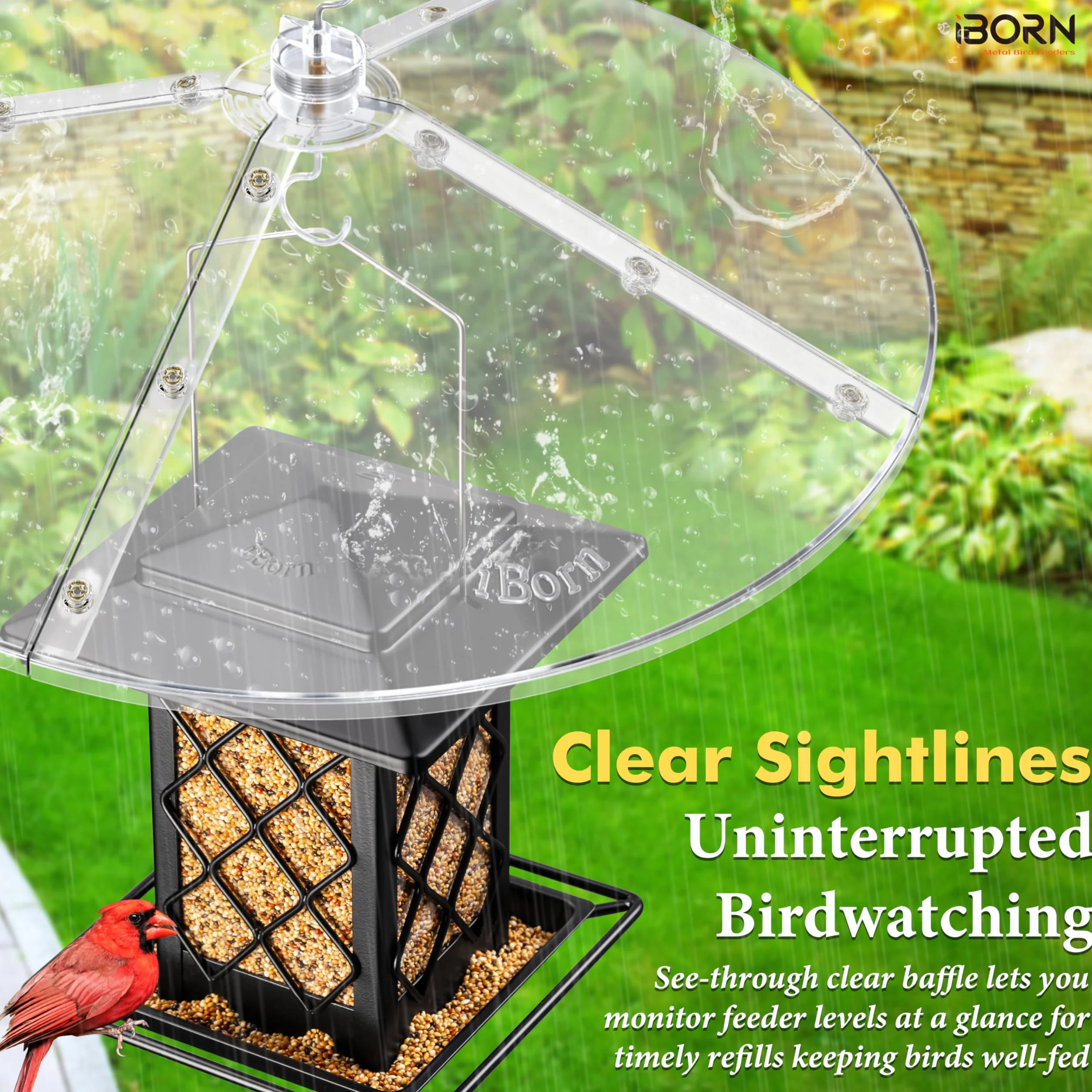 iBorn Baffles per mangiatoie per uccelli, 49,5 cm, grande protezione per scoiattoli, protezione completa per mangiatoie per colibrì per esterni, PC a prova di masticazione, confezione da 1