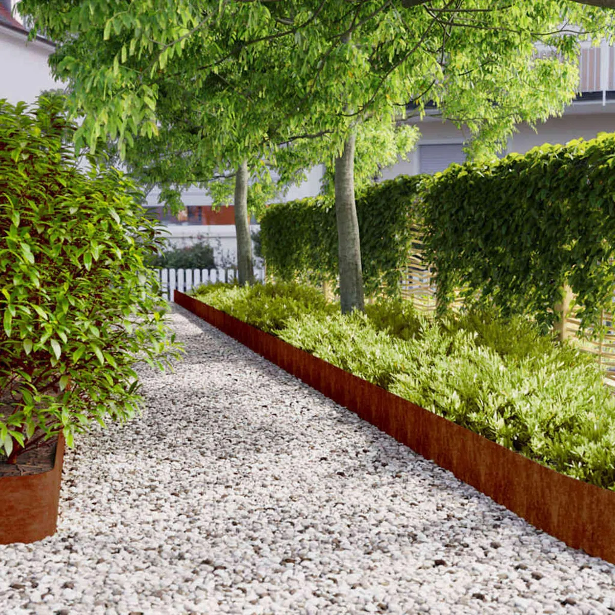 Gecheer Bordure per Prato, Flessibili con Sistema di Connessione Rapida 20x103 cm in Acciaio Corten per Giardini Aiuole Vialetti e Cortili