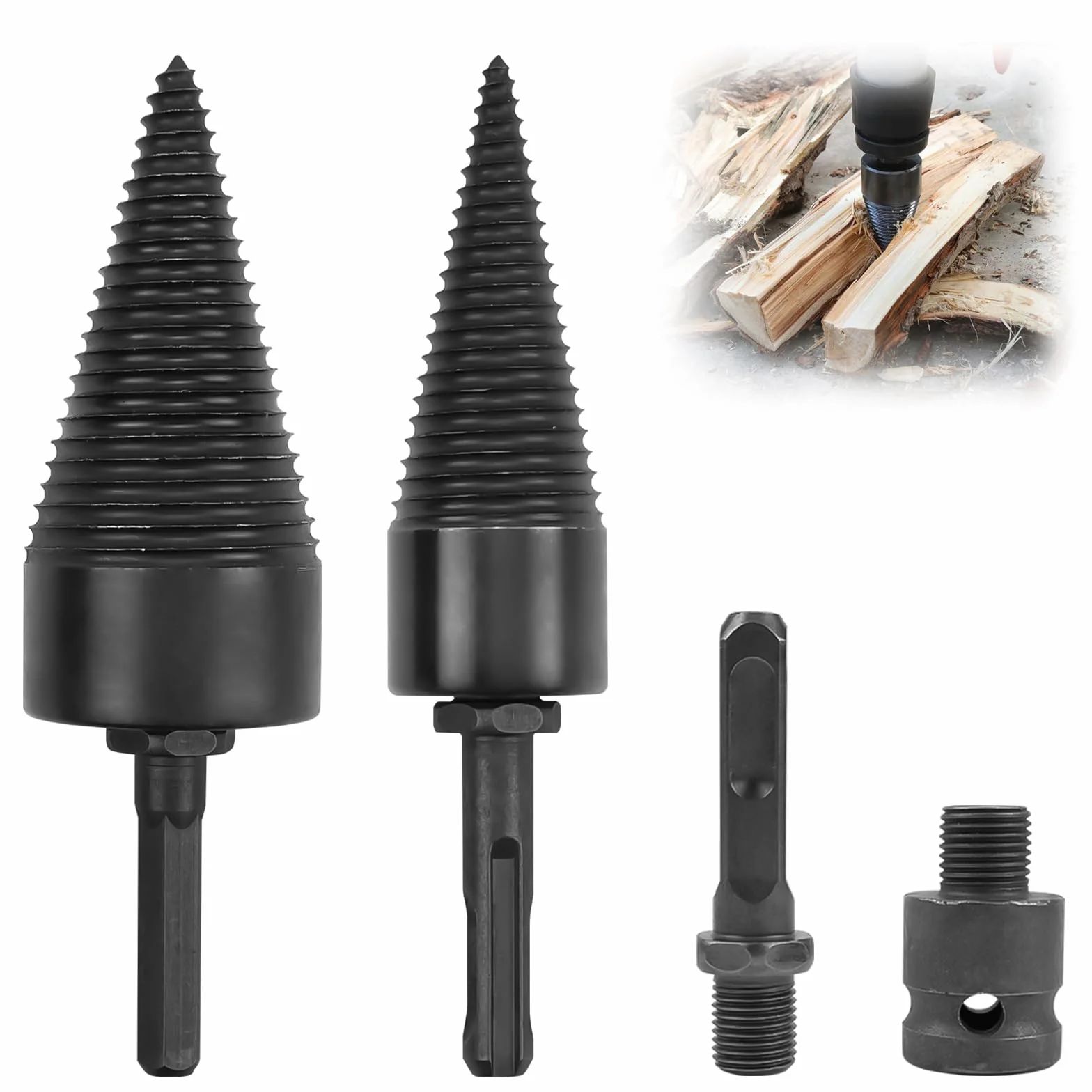 Spaccalegna conico, 45 mm + 32 mm spaccalegna trapano, cono, spaccalegna con 4 maniglie per spaccare e tagliare alberi