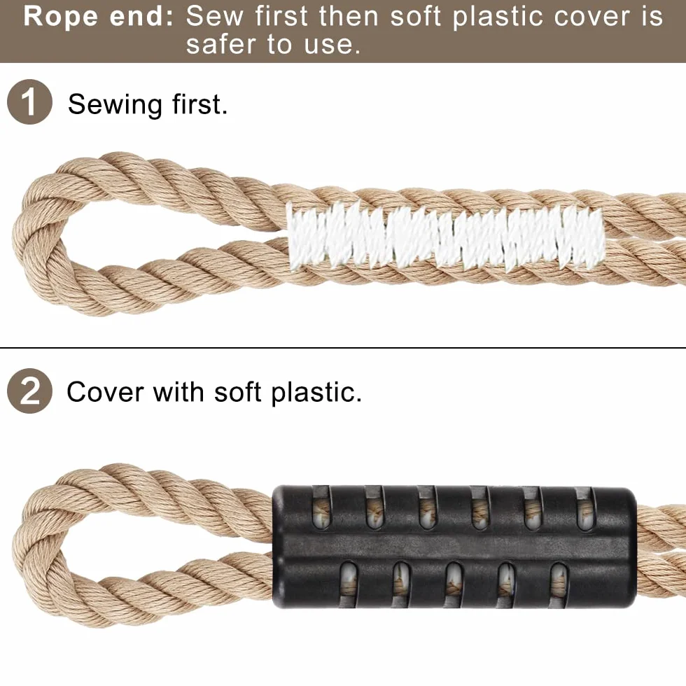 BeneLabel Corda per altalena per albero con gancio, 1,5 m, cinghie in poliestere (181,4 kg) per sedie sospese all'aperto, set di accessori, fino a 1134 kg, diametro 10 mm, naturale