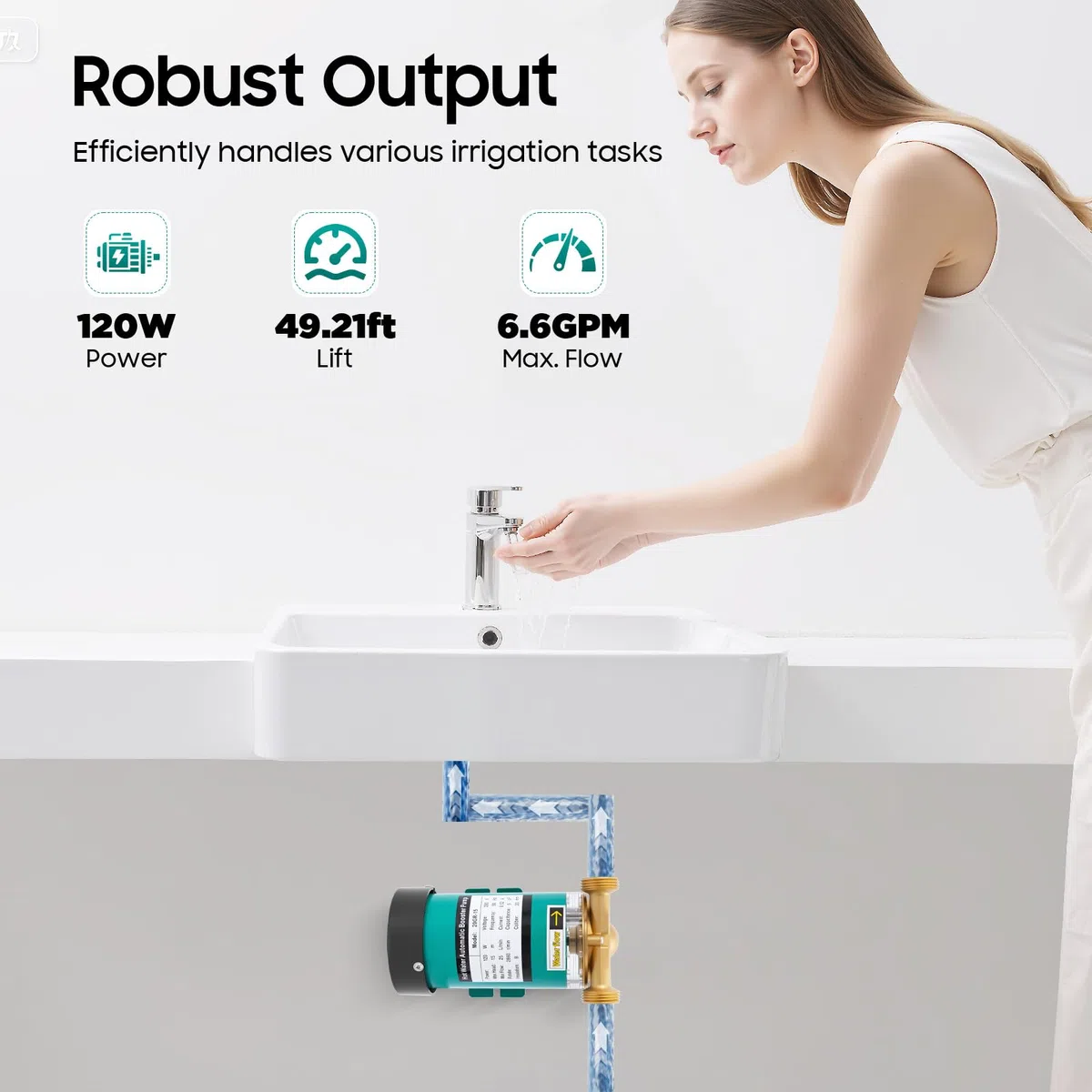 Pompa automatica di aumento della pressione, pompa booster, pompa di circolazione, pompa dell'acqua domestica, per doccia, giardino, pressione dell'acqua aumentata 120 W