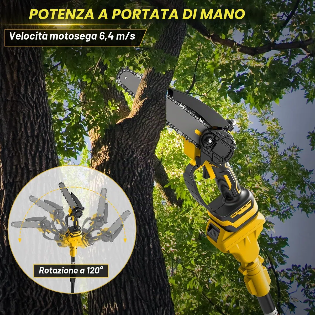 Mini Motosega 8 Pollici con Prolunga + Cesoie Elettriche 30 mm Compatibile con Batteria DeWalt 20V, Set Attrezzi da Giardino 4 in 1 Portata Massima 4,57 m per Potatura Alberi (Senza Batteria)