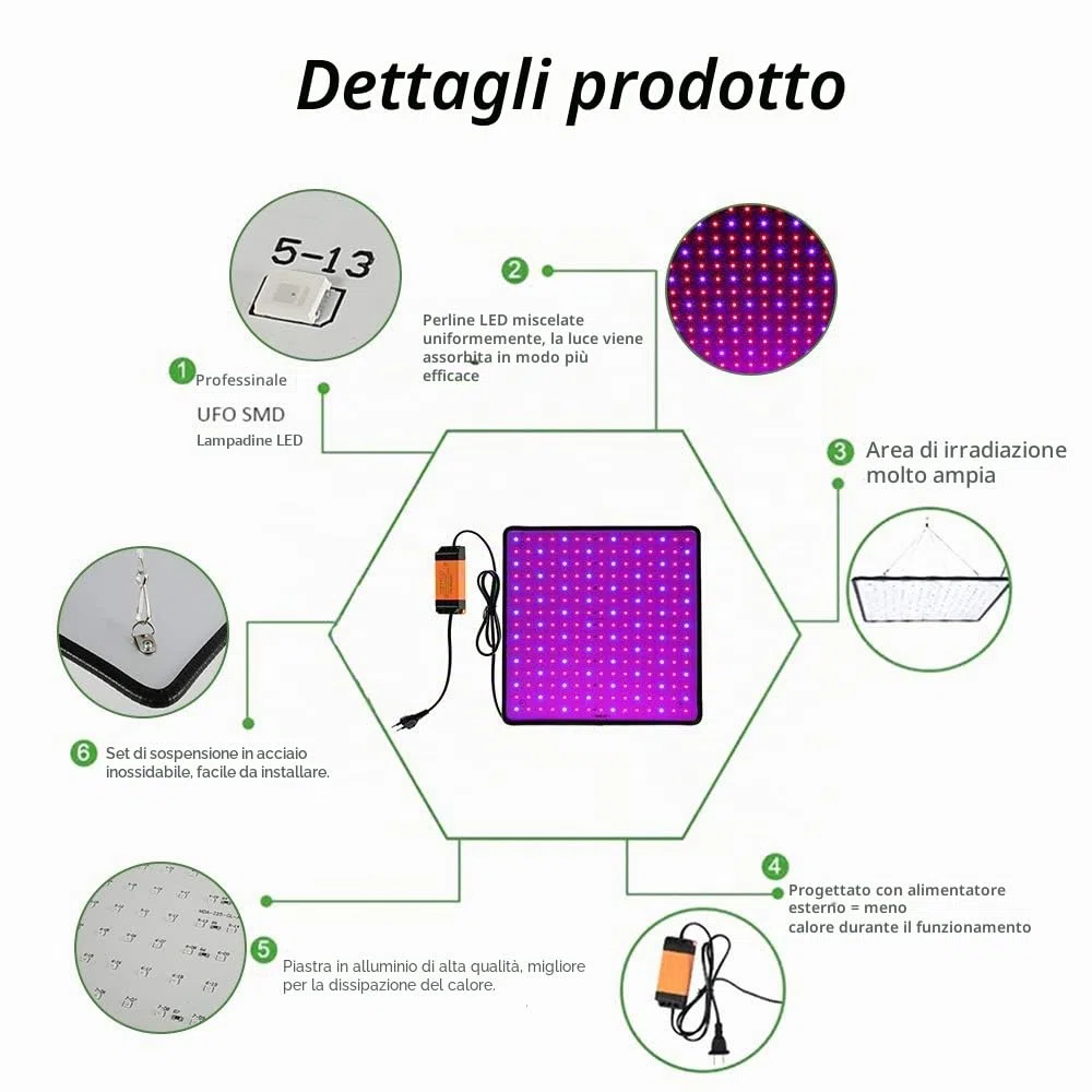 Grow Light - Lampada a LED per piante, 45 W, a spettro completo, con ganci per piante da interno, fiori vegetali (rosso+blu)