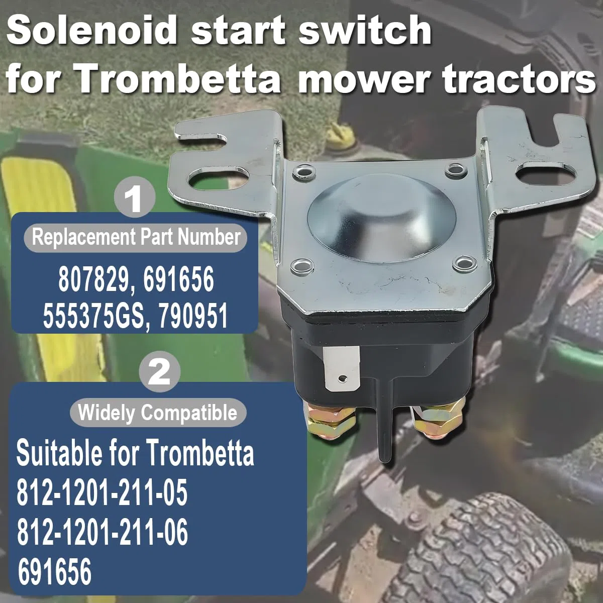 ZAMDOE 691656 Relè di Avviamento, 3 Pin, 12V, 555375GS, 790951 per Trombetta 812-1201-211-05, 812-1201-211-06, Interruttore solenoide di Ricambio per rasaerba, Occhiello da 5/16" e 1/4"