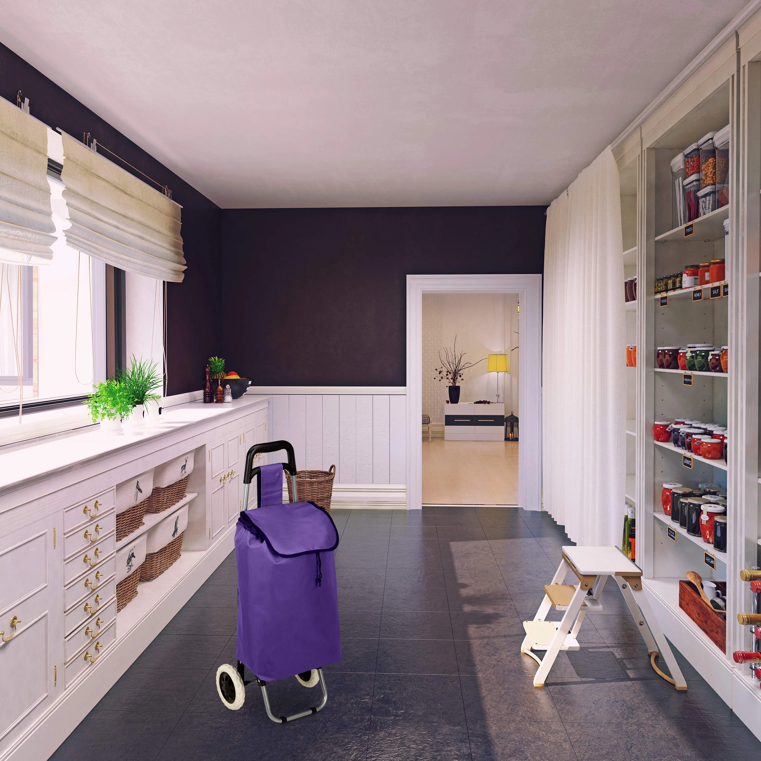 Relaxdays Carrello Portaspesa, Pieghevole, 25 l, Shopping Trolley con Ruote, max.10 kg, HLP 91x40x30 cm, Lilla