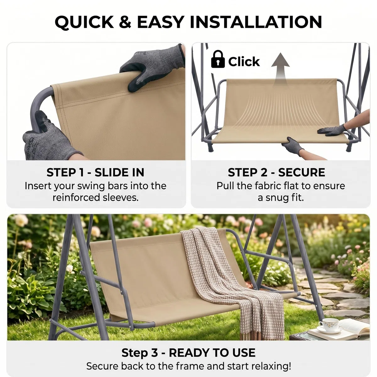 Ricambio Seduta Dondolo 2/3 Posti, Coprisedile per Dondolo Giardino Impermeabile, Telo di Ricambio Tessuto Oxford 600D Resistente e Antistrappo,caffè,85x(48+48) cm