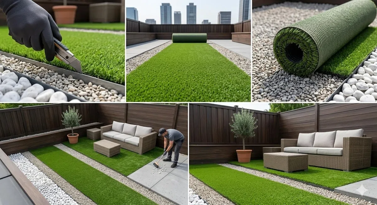 GrecoShop Prato Sintetico 2 * 25m = 50m² Tappeto Erba Artificiale Altezza 7 mm Manto Erboso Drenante per Giardino Terrazzo Balcone Esterno Realistico Resistente UV Facile Installazione