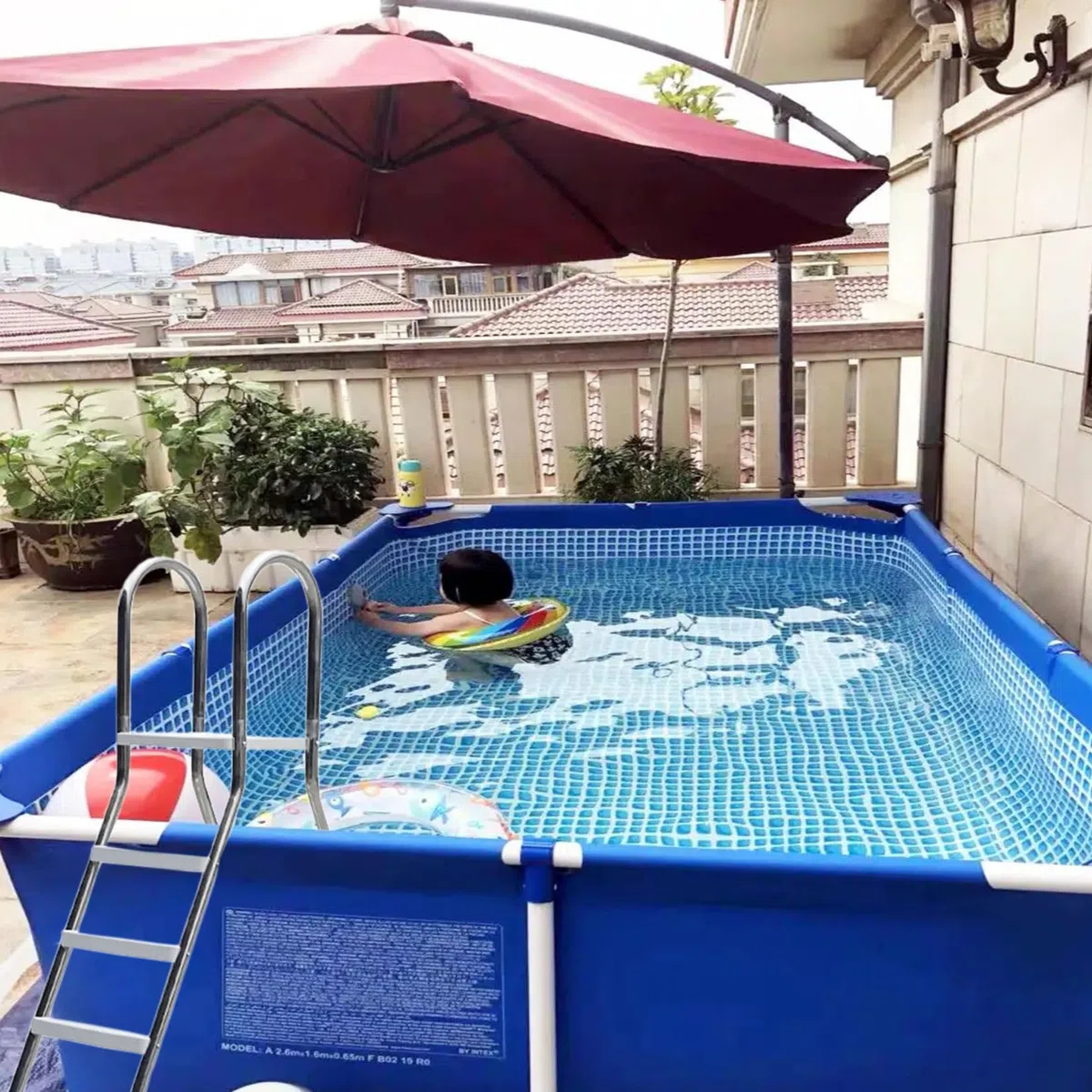 BOTOWI Scala per Piscina da 110 Cm con Piattaforma Deck Heavy Duty 304 Telaio in Acciaio Inossidabile Scaletta per Piscina Esterna da Cortile Fuori Terra, 3 Gradini Antiscivolo Sicuri