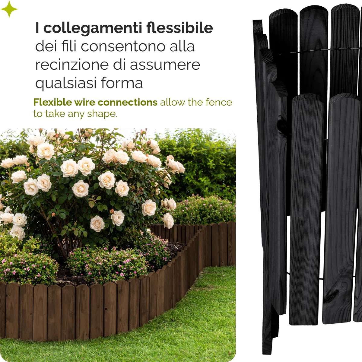 Garronda Rollborder Recinzione in legno flessibile 100 x 40 cm bordatura giardino bordura per aiuola staccionata in legno cordolo Decorazione da frutteti Palizzata GD-0148 Grafite