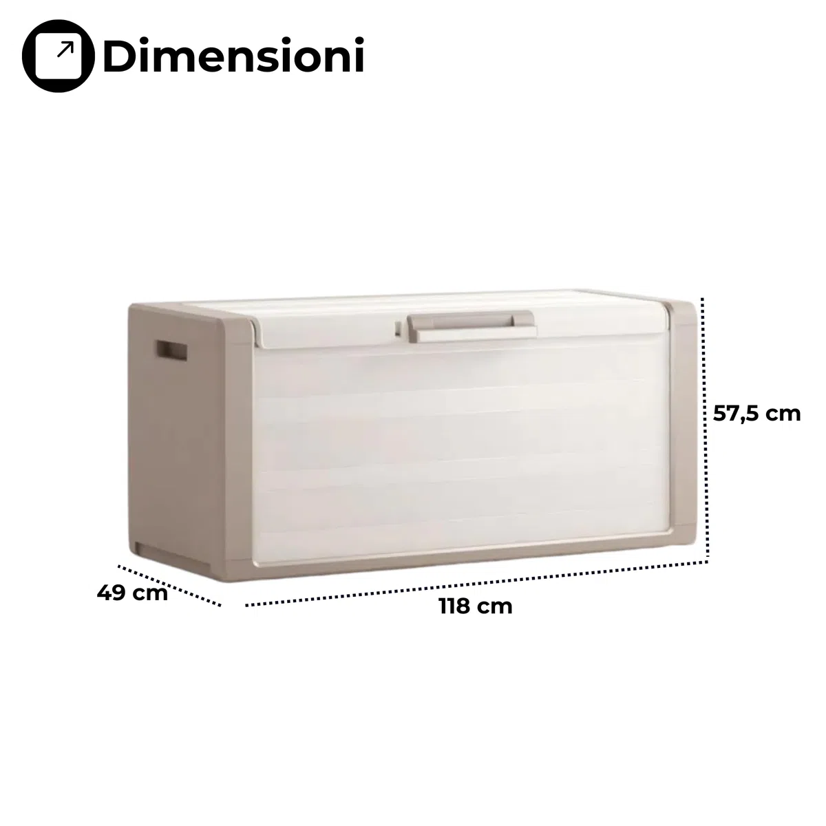 Baule Cassapanca in Resina Resistente Sabbia/Beige Predisposizione Lucchettabile Portaoggetti Contenitore Organizzatore per Esterno Interno Giardino 118x49x55 cm