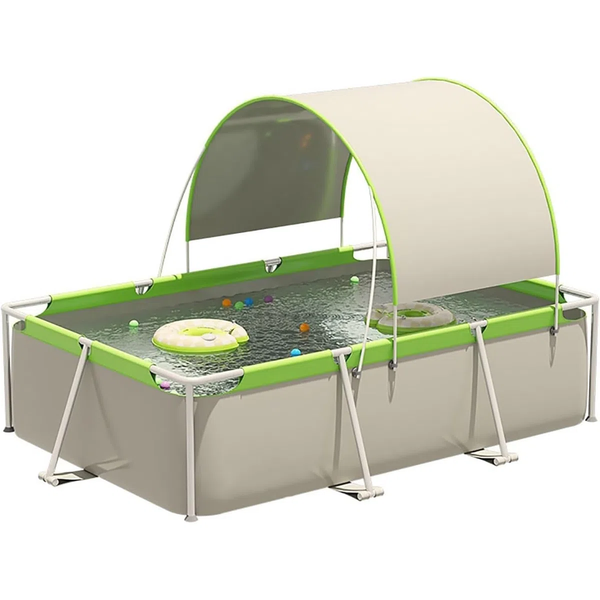 Piscina con struttura in metallo, piscina fuori terra rettangolare con telaio in acciaio, PVC resistente, non gonfiabile, facile da montare per cortile e giardino