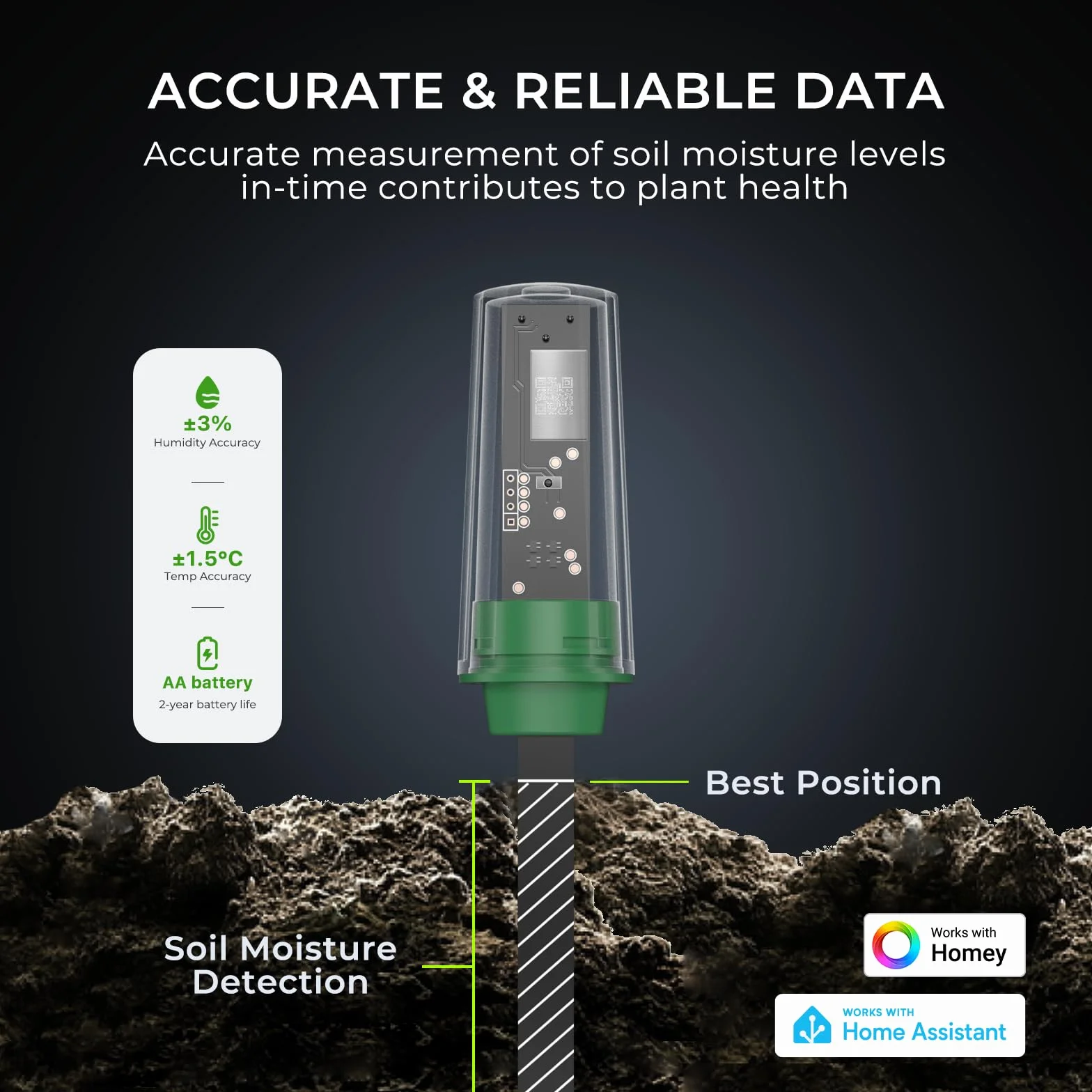 THIRDREALITY Sensore intelligente di umidità del suolo, confezione da 3, hub Zigbee necessario, sonda capacitiva, misuratore di umidità/temperatura per piantare il giardino, compatibile con Homey