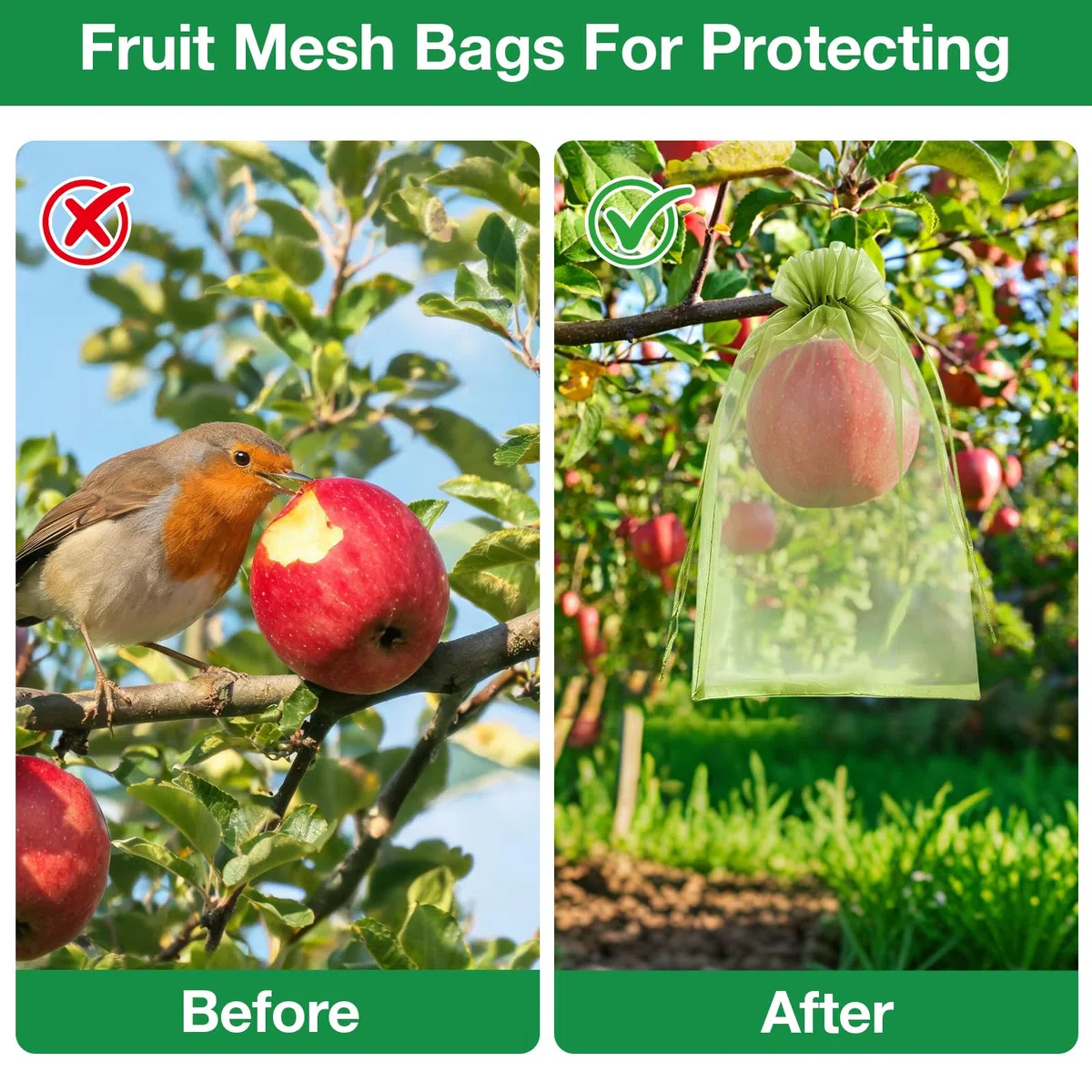 KATELUO Sacchetti di Protezione per Uva 20 x 30 cm, 100 Pezzi Sacchetto di Protezione Della Frutta, Sacchetti Organza con Coulisse per Frutta da Giardino Tengono Lontani Moscerini Vespe e Uccelli