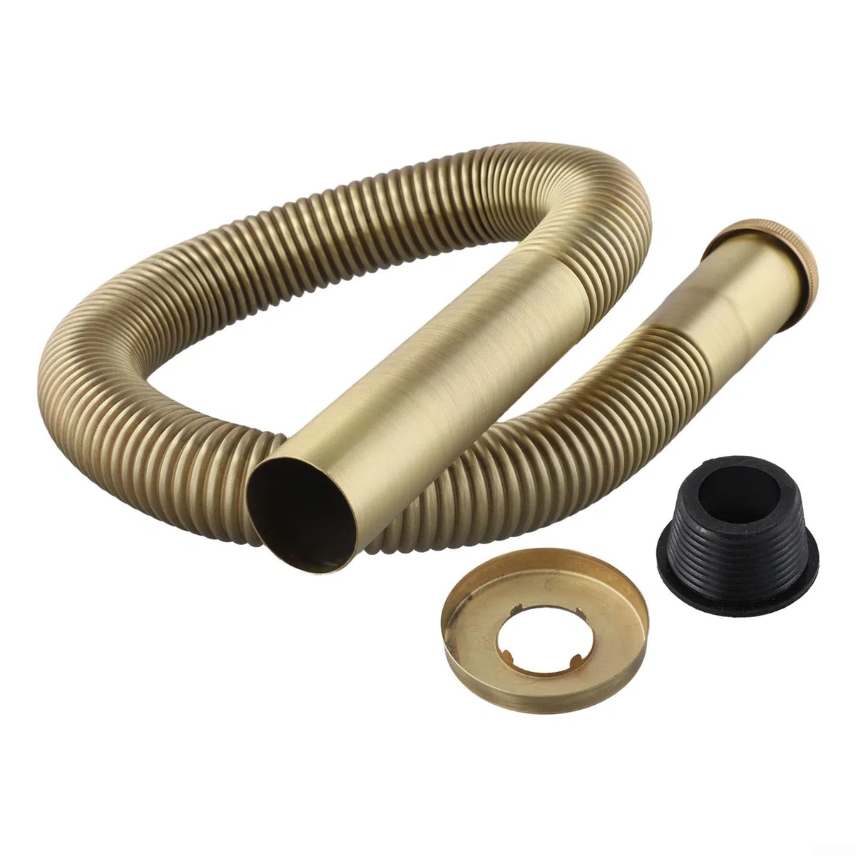Sifone flessibile in ottone, DN30, tubo di scarico standard per lavello/vasca da bagno (connettori doppi da 32-30 mm), lunghezza regolabile 80 cm, finitura in ottone antico, previene l'accumulo di