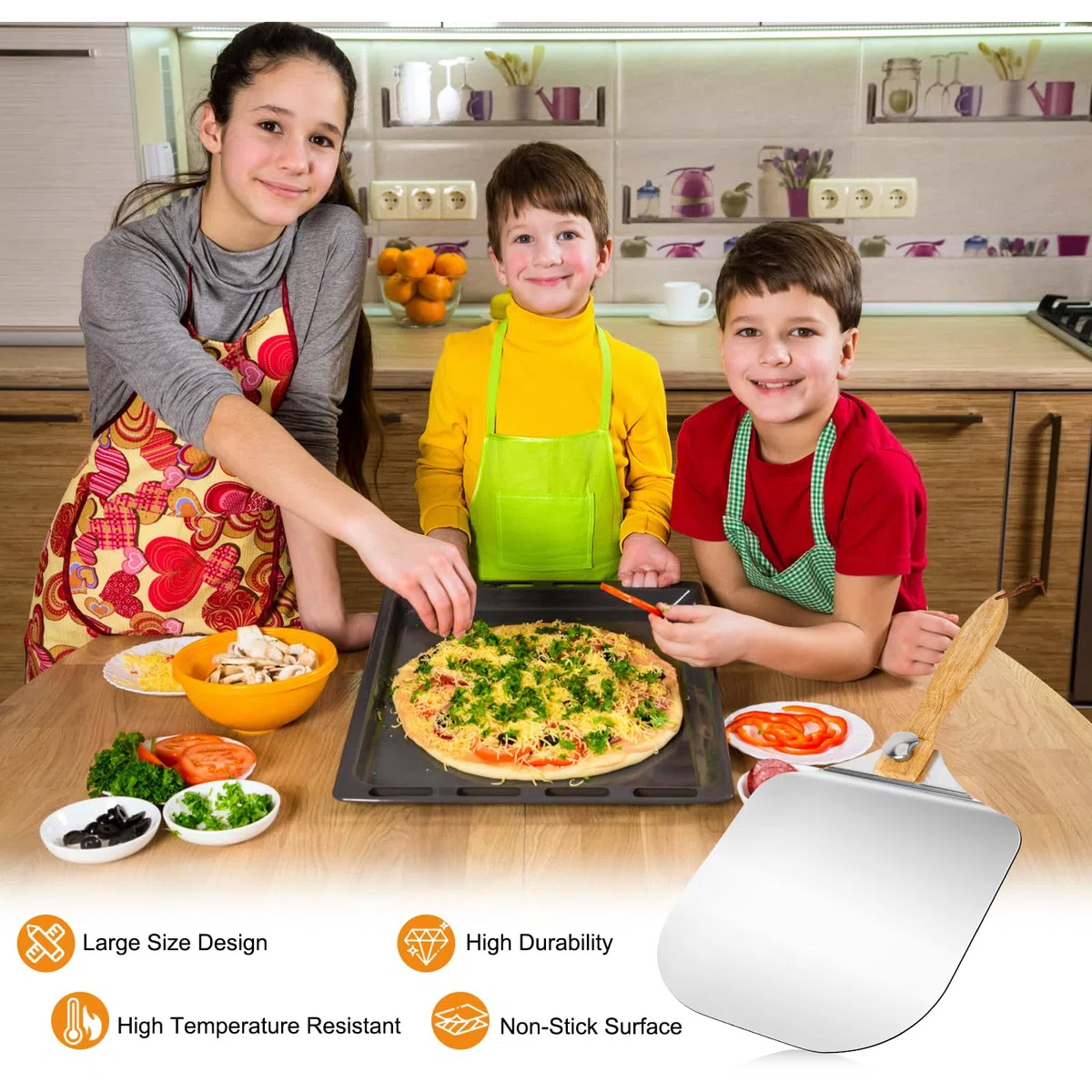Pala per pizza grande buccia di alluminio pizza 30,5 centimetri x 30.8 cm per la cottura della pizza fatta a mano, 59,3 cm nel complesso, per qualsiasi esterno o interno Pizza Grill forno