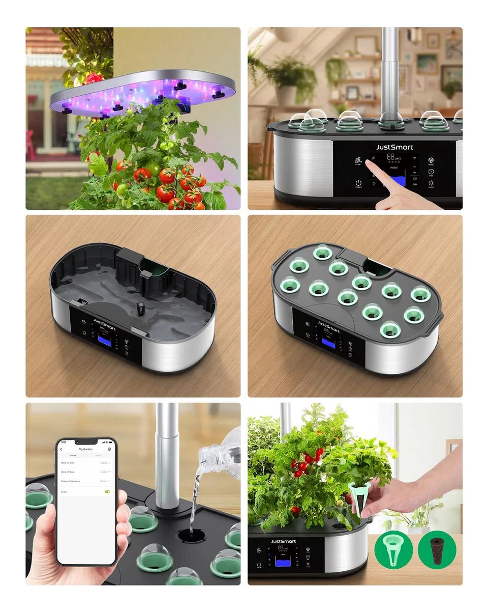 di Coltivazione idroponica, Smart WiFi Garden 12 Pods, 5 modalità di Illuminazione con Lampada LED per Piante da 30 W, per Interni di Erbe aromatiche, 76 cm, Altezza Regolabile