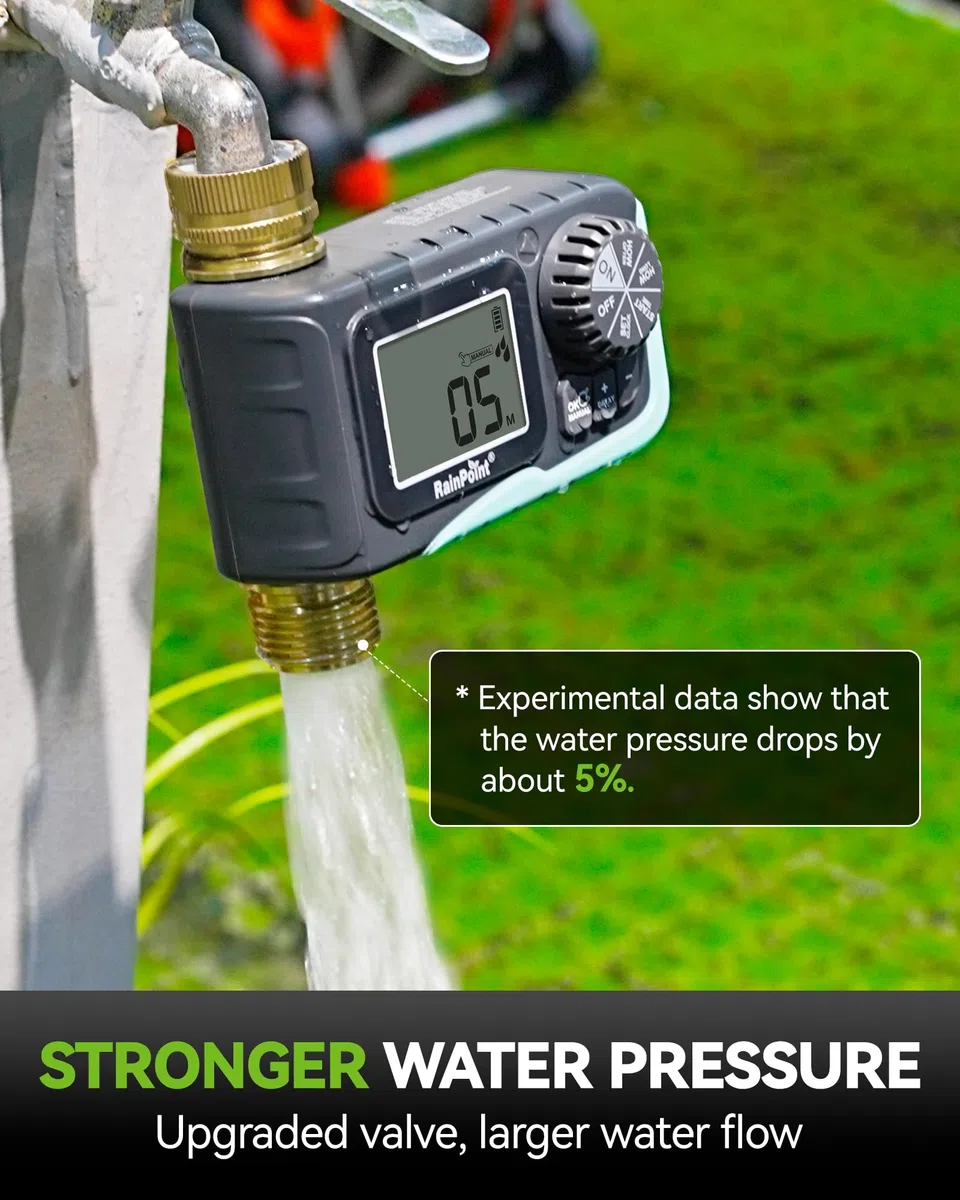 RAINPOINT Timer irrigatore, timer per tubo da giardino, 100% metallo, controller programmabile per irrigazione, controller con irrigazione manuale/ritardo pioggia per prato e giardino, 1 zona 2 pezzi