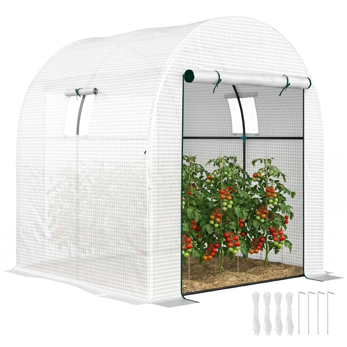 Outsunny Serra da Giardino a Tunnel 1.8x1.8x2 m con 2 Porte e Finestre Avvolgibili, Serra per Orto con Struttura in Acciaio e Copertura PE, per Orto Verdure Fiori Frutta, Anti UV, Bianco