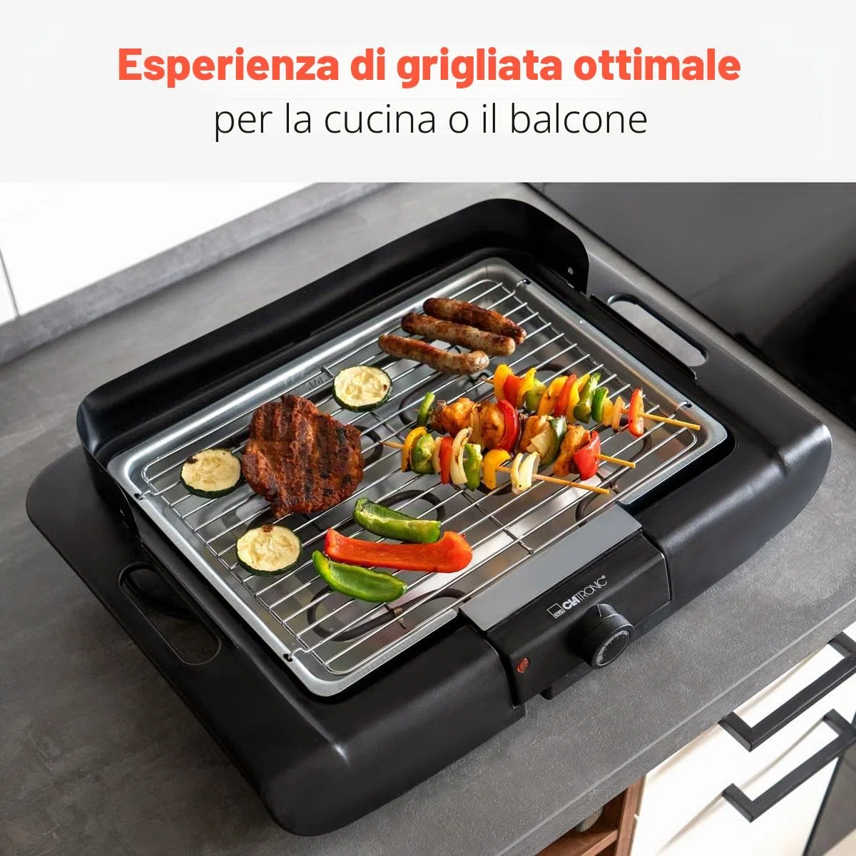 Griglia da tavolo per barbecue Clatronic | Griglia elettrica | Balcone e cucina | Griglia elettrica con paravento | Griglia con griglia cromata | Griglia da tavolo con involucro Cool Touch | BQ 3841