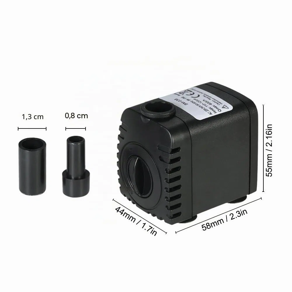 Decdeal Pompa acqua sommergibile, 600 l/h 8 W, pompa acqua acquario ultra silenziosa con 4 piedi di ventose per fontane pesce serbatoio idroponico Systems con 2 ugelli