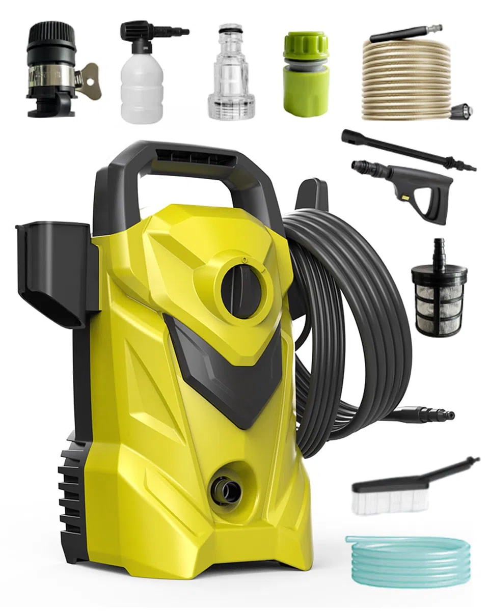Idropulitrice Compatta Alta Pressione 135 Bar, Portata 360L/h con Pompa in Alluminio, Design Salva-Spazio Portatile, Pulitore Professionale per Auto, Bici, Mobili da Giardino e Terrazzi
