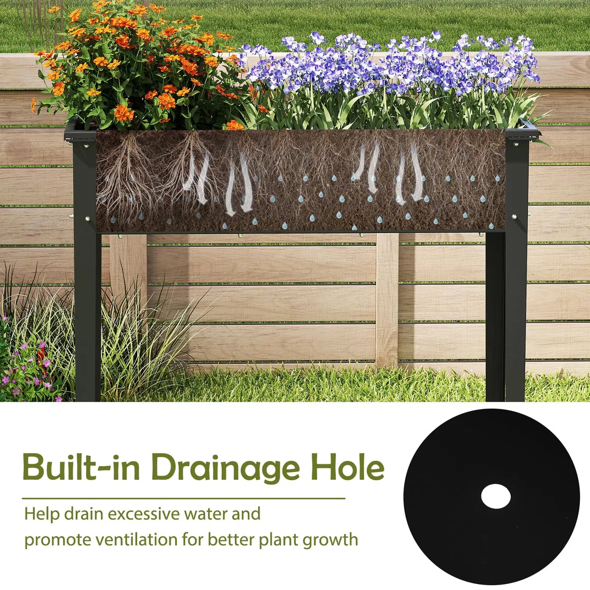 HOMASIS Aiuola Rialzata da Esterno in Ferro, Orto Rialzato Rettangolare per Balcone, Giardino e Terrazza, Fioriera Alta per Piante, Erbe, Fiori (Nero, 100 x 40 x 80 cm)