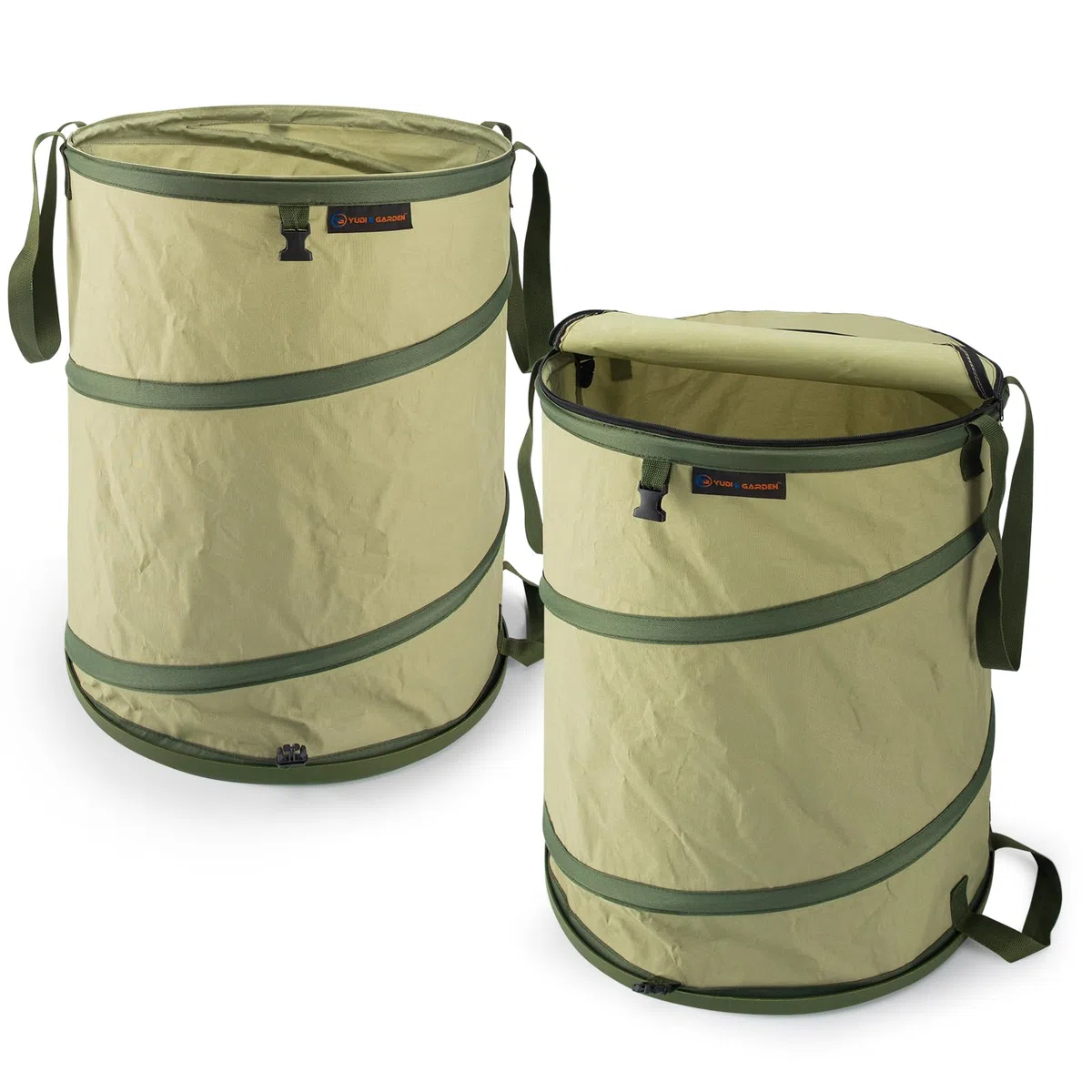 YUDI & GARDEN Pattumiera pieghevole con fondo rigido da 29 litri, borsa da giardino pieghevole, cestino da campeggio, verde, confezione da 2 per raccogliere erbacce o rifiuti da cortile e feste