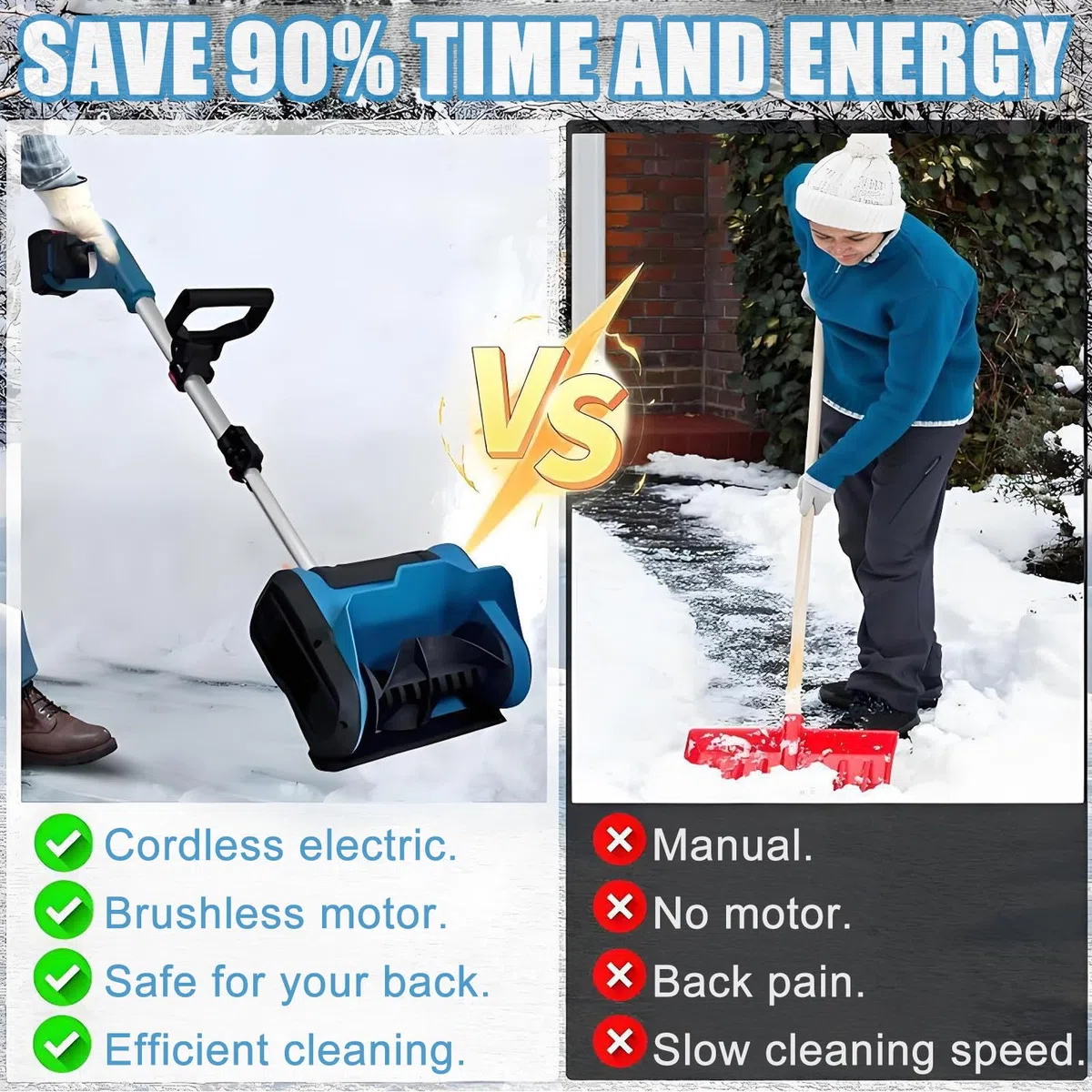 Pala da Neve Elettrica Portatile-Spazzaneve Senza Fili,Motore Brushless da 600 W + 30 Minuti di Durata della Batteria,Larghezza di Pulizia di 25,4 Cm E profondità di 16 Cm 1battery