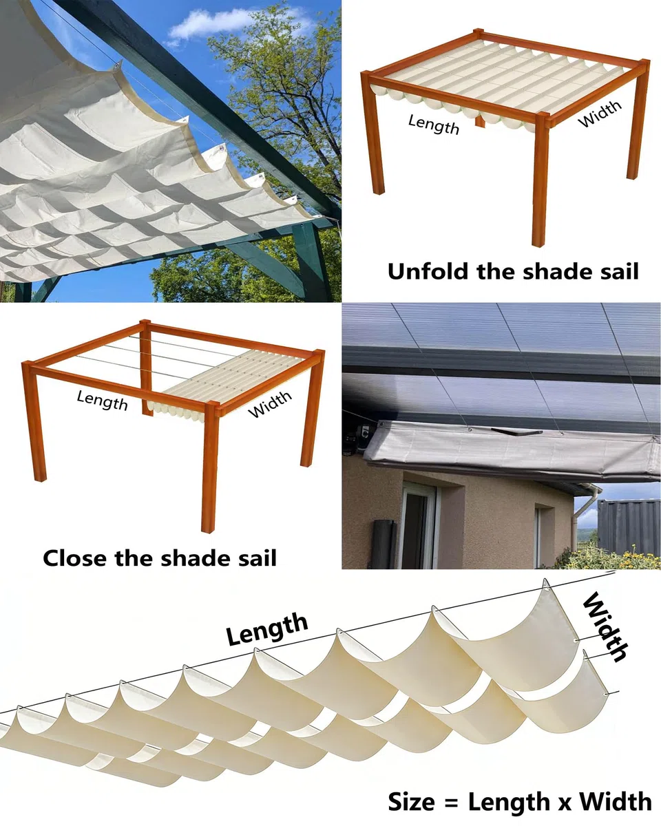 Vela Ombreggianti Onda Retrattile 0.7x3M Tenda da Sole per Esterno Vele Ombreggiante Impermeabile Telo Parasole con Occhiellato Protezione UV Tenda Vela per Giardino Balcone Terrazza Crema
