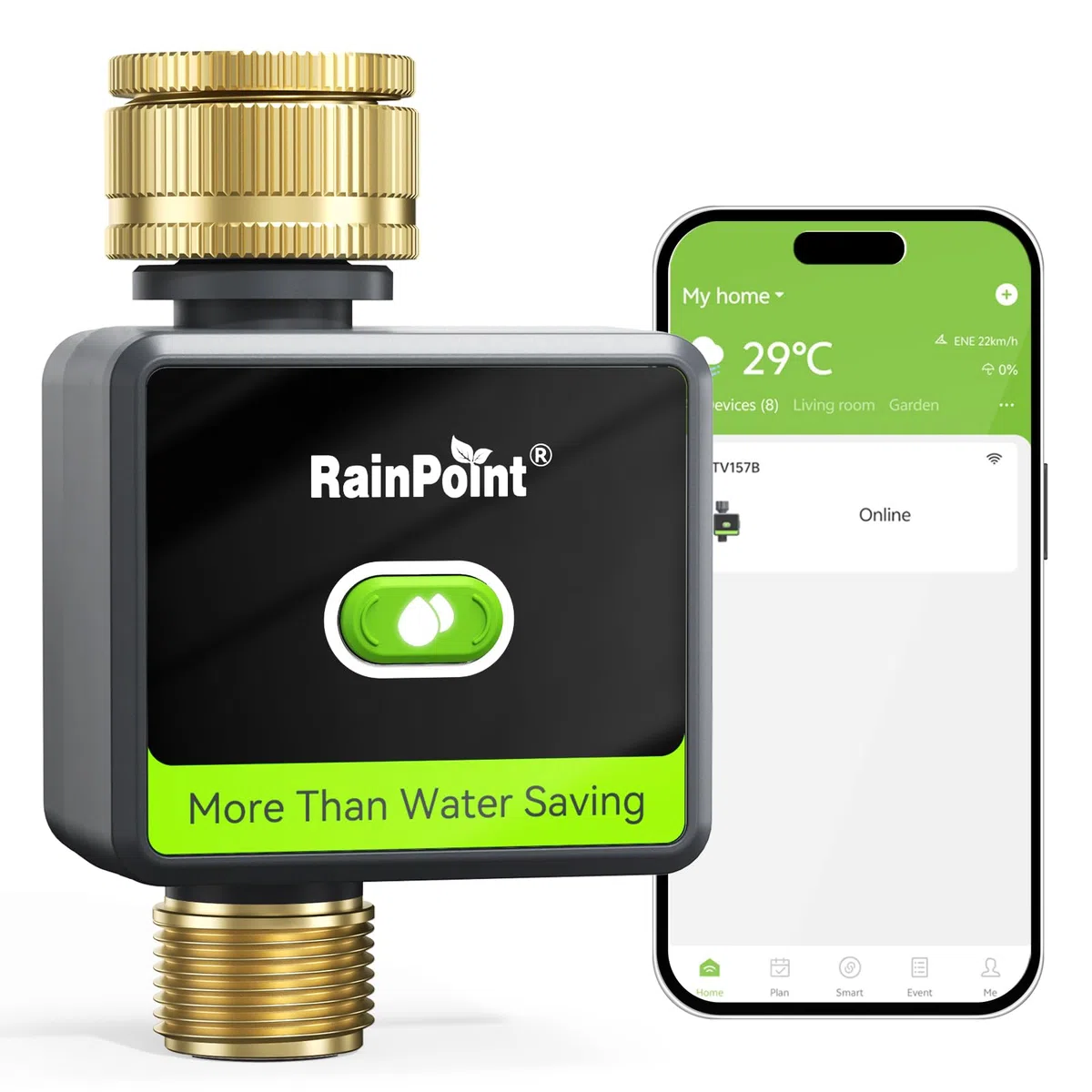RAINPOINT Centralina Irrigazione WiFi, Computer Irrigazione Smart con Entrata e Uscita in Ottone per Giardino e Prato (Gateway Non Incluso)