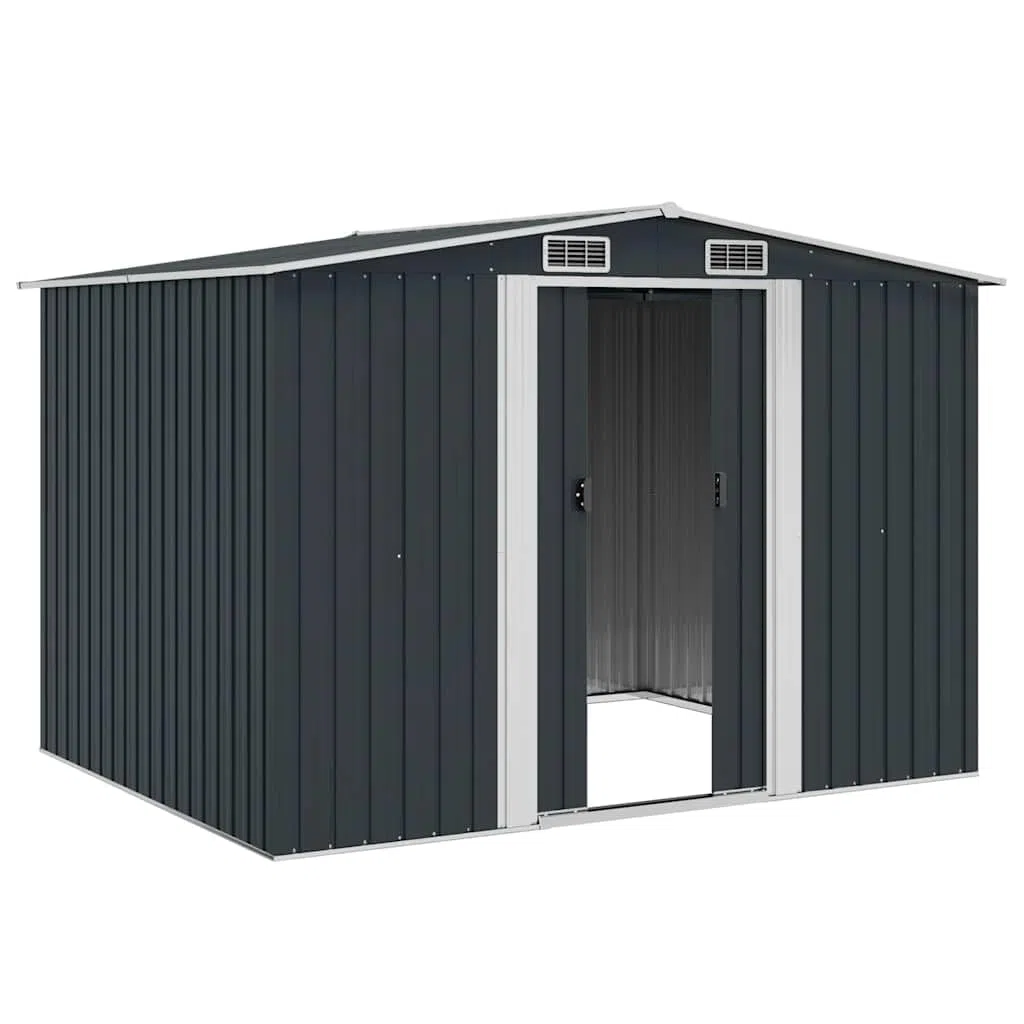 vidaXL Capanno per Attrezzi da Giardino Ventilato Ingresso a Scorrimento Robusto Casetta da Esterno Magazzino Antracite 257x205x178 cm in Acciaio