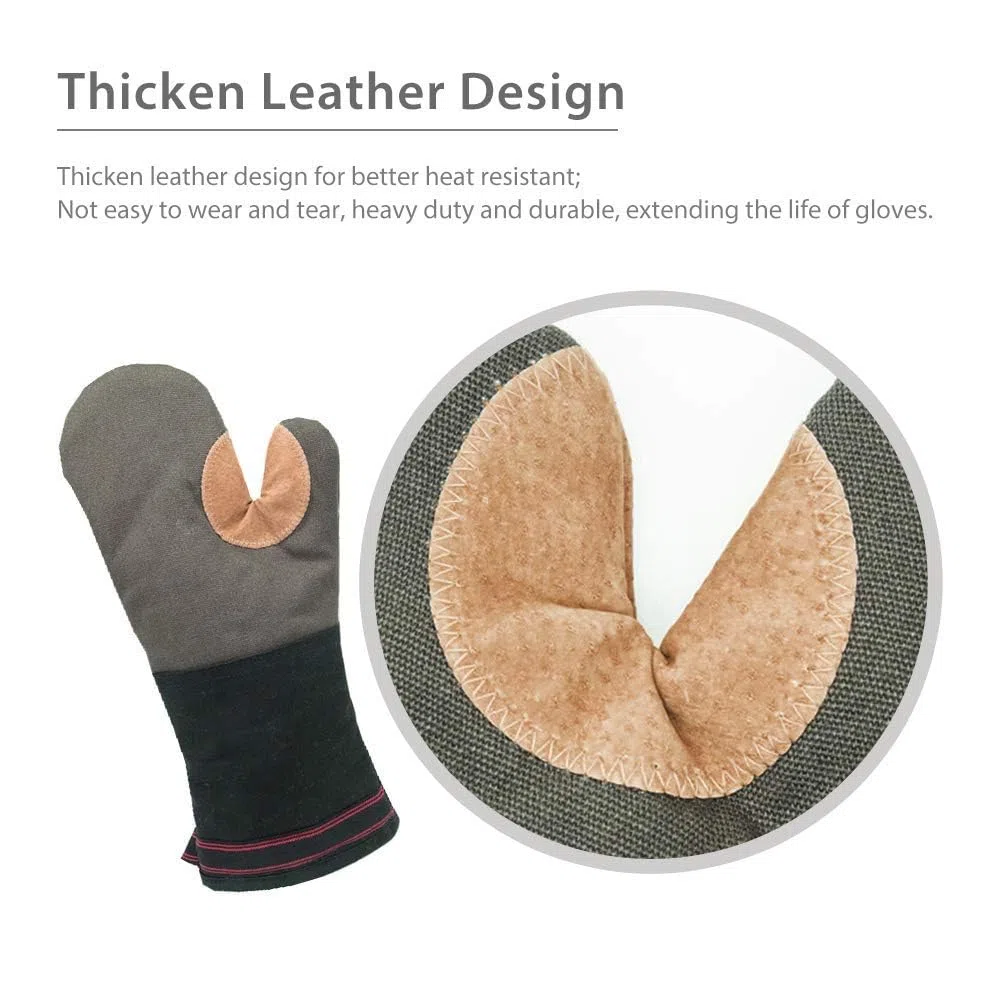 AYADA Guanti da Forno Spessi Lunghi Grande, Guanti da Cucina in Pelle & Morbido Fibra poliestere, Antiscivolo Oven Gloves Mitts Lavabile Presine da Cucina Professionale per Uso Domestico (Grigio)