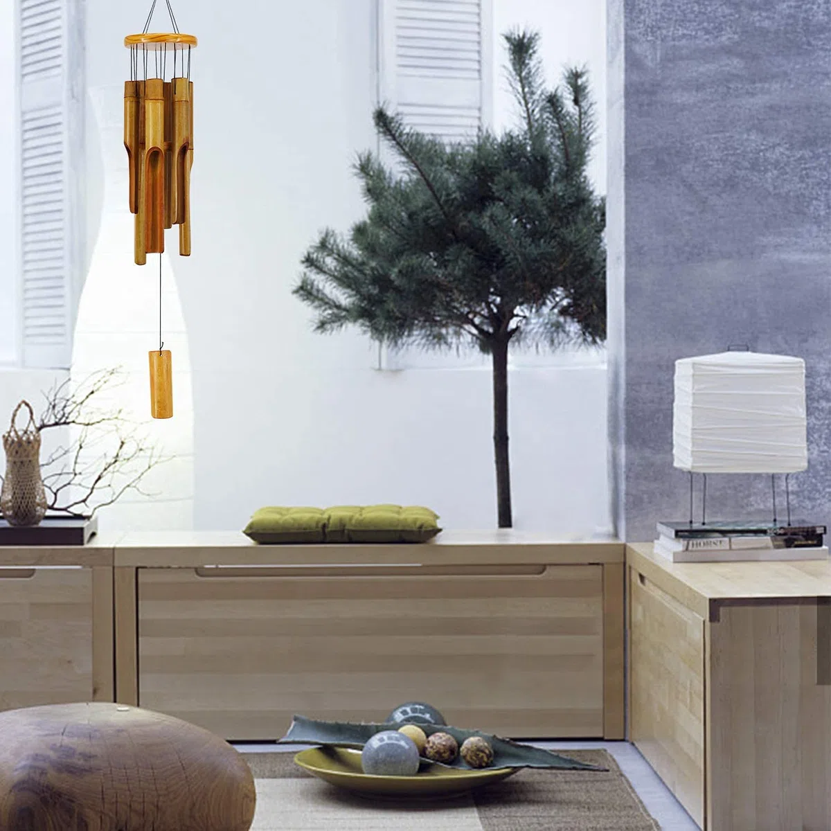 Campanelli a vento in bambù per esterni, campanelli a vento in legno con melodia profonda, 76,2 cm, classico scacciaspiriti da giardino zen per relax, grazia. Decorazione per la casa per patio,