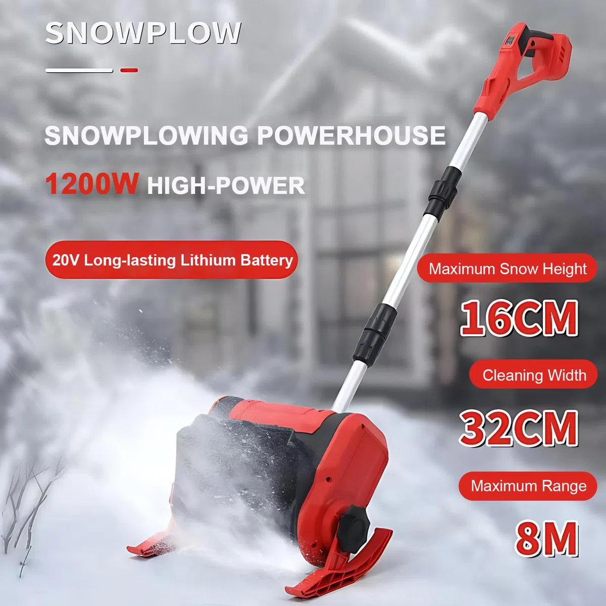 Fresa spazzaneve a Batteria 20 V, Larghezza di Lavoro 32 cm, Altezza Neve Max. 16 cm, Batteria 4000 mAh e Caricabatterie rapido, per la Pulizia del vialetto