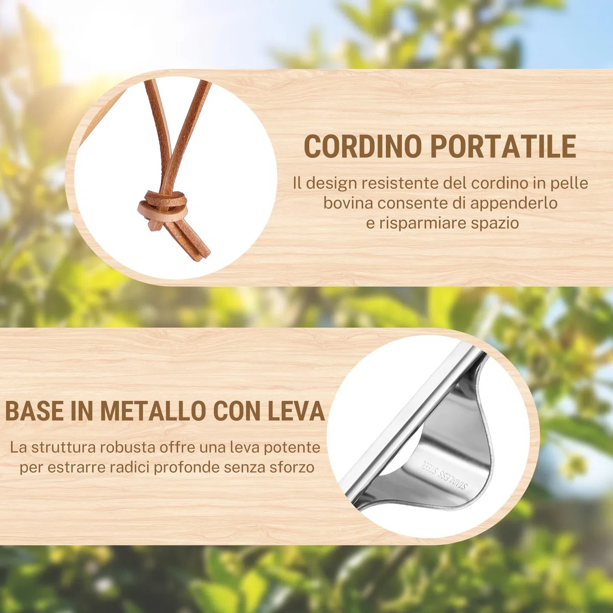 WORKPRO Estirpatore Erbacce Manuale in Acciaio Inossidabile e Legno di Faggio con Punta Vaffilata e Azione di Leva, Strumento Efficiente per Estirpare Erbacce, Utile Attrezzo da Giardino