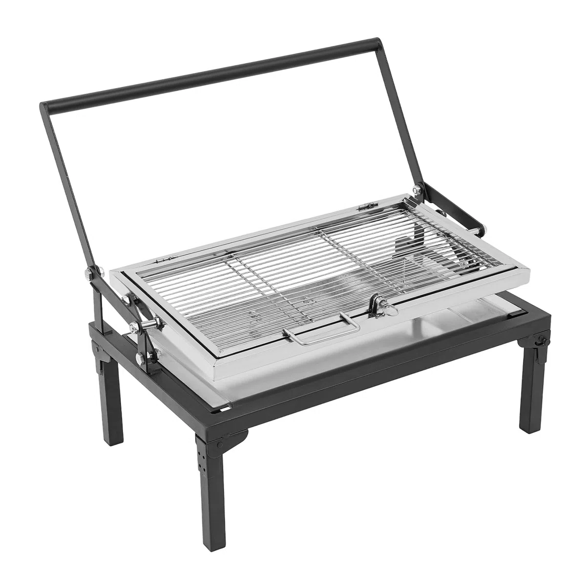 Barbecue pieghevole a carbonella, piccolo barbecue da campeggio con griglia girevole a 360 gradi e cassetto a carbone, pieghevole e portatile, per parco, giardino, spiaggia, picnic