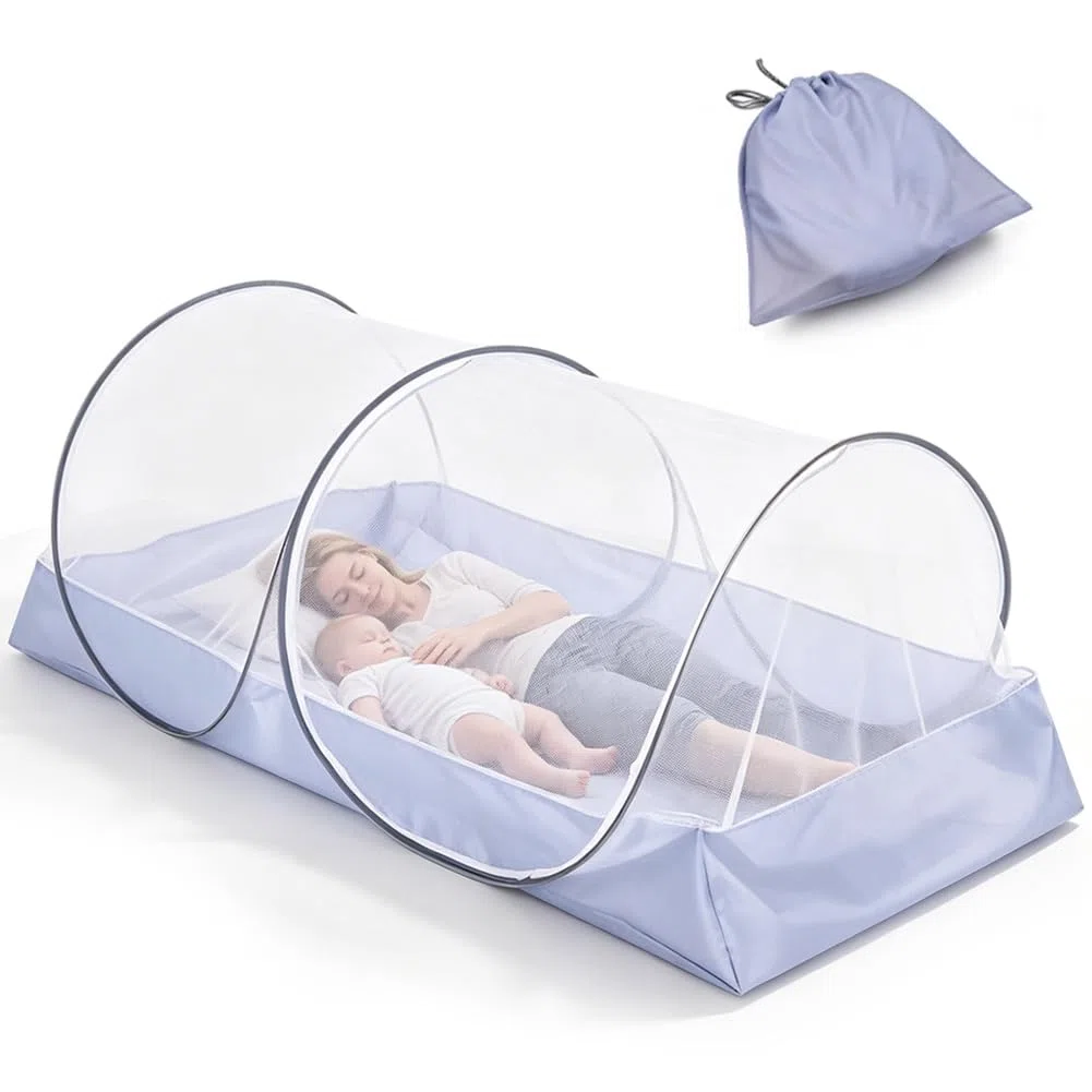 Zanzariera pop-up, 200 x 100 cm, pieghevole, per letto matrimoniale, zanzariera da viaggio, ultraleggera, con fondo per campeggio e casa