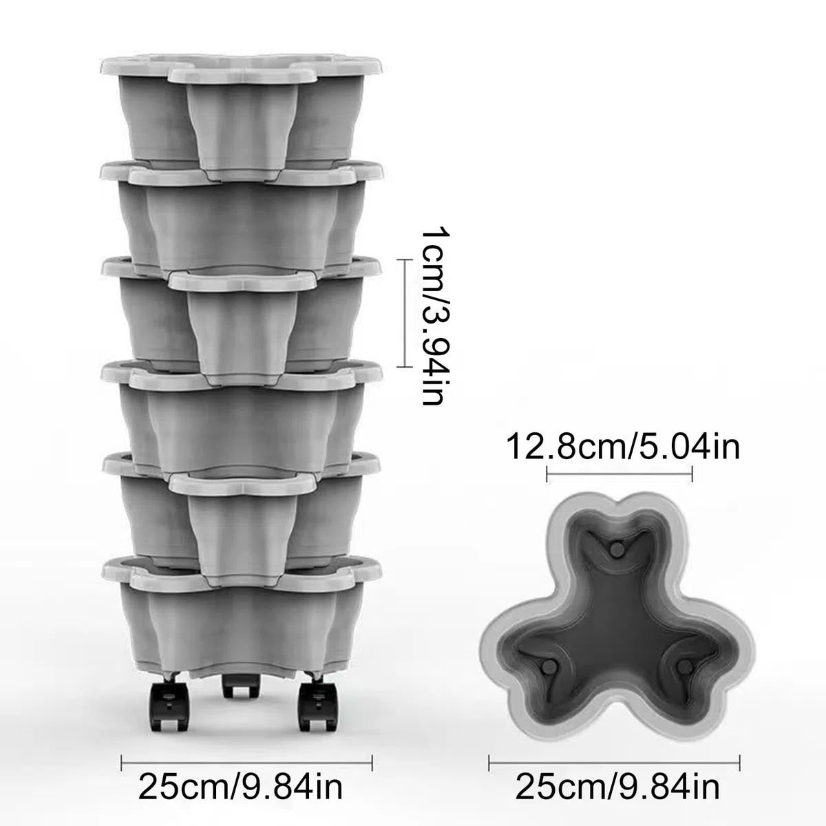 Generico Pianta di fragole - Supporto impilabile a 6 livelli 25x10 cm | Giardino verticale mobile con ruote rotanti - Vasi in ABS | Fioriera verticale - Serra per patio domestico, balcone, interno,