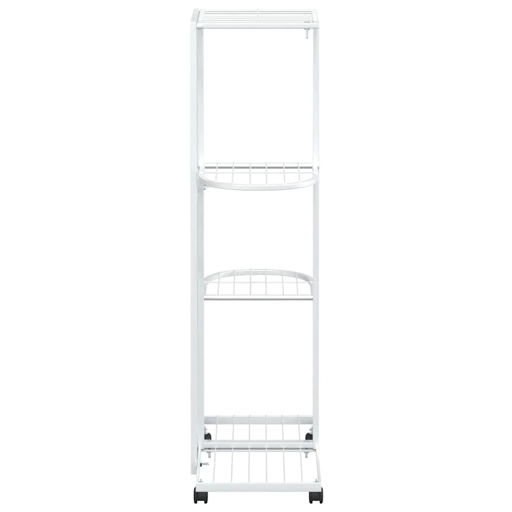 Portafiori a 4 ripiani con ruote, 44 x 23 x 80 cm, in ferro bianco, scaffale per piante per balcone, terrazza, soggiorno, multipiano, per vaso ed erbe aromatiche
