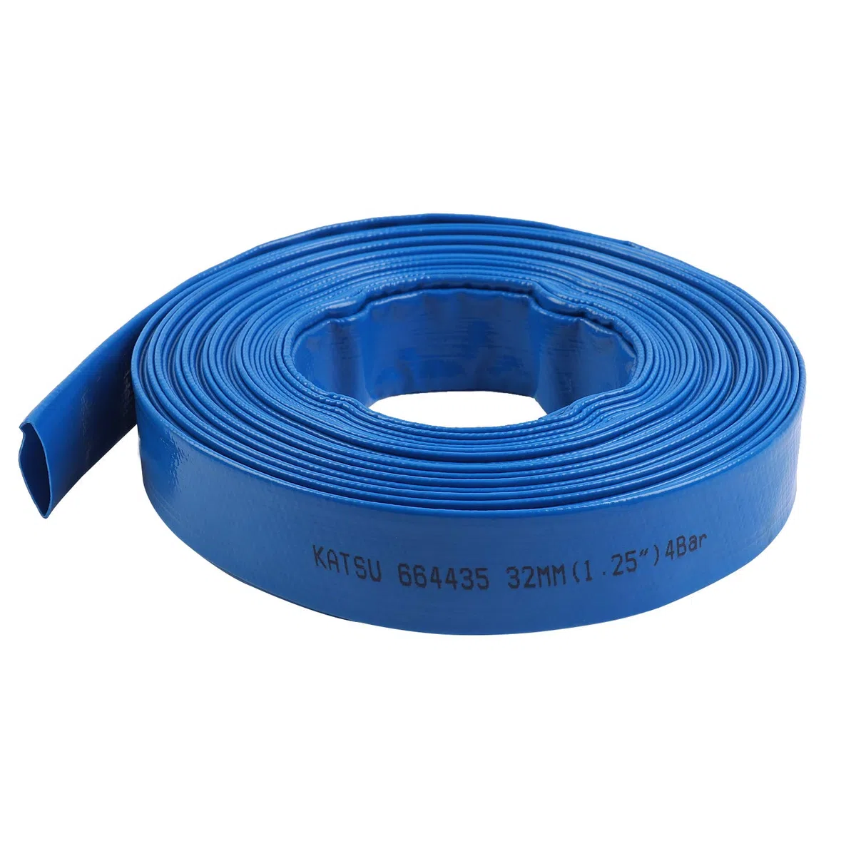KATSU Tubo flessibile di scarico piatto 20 m x 32 mm, con 2 Clip e Connettore, per Pompe Sommerse e Altre Pompe dell'Acqua, per Laghetti Drenanti, Irrigazione del Giardino, Piscina, Blu 664435