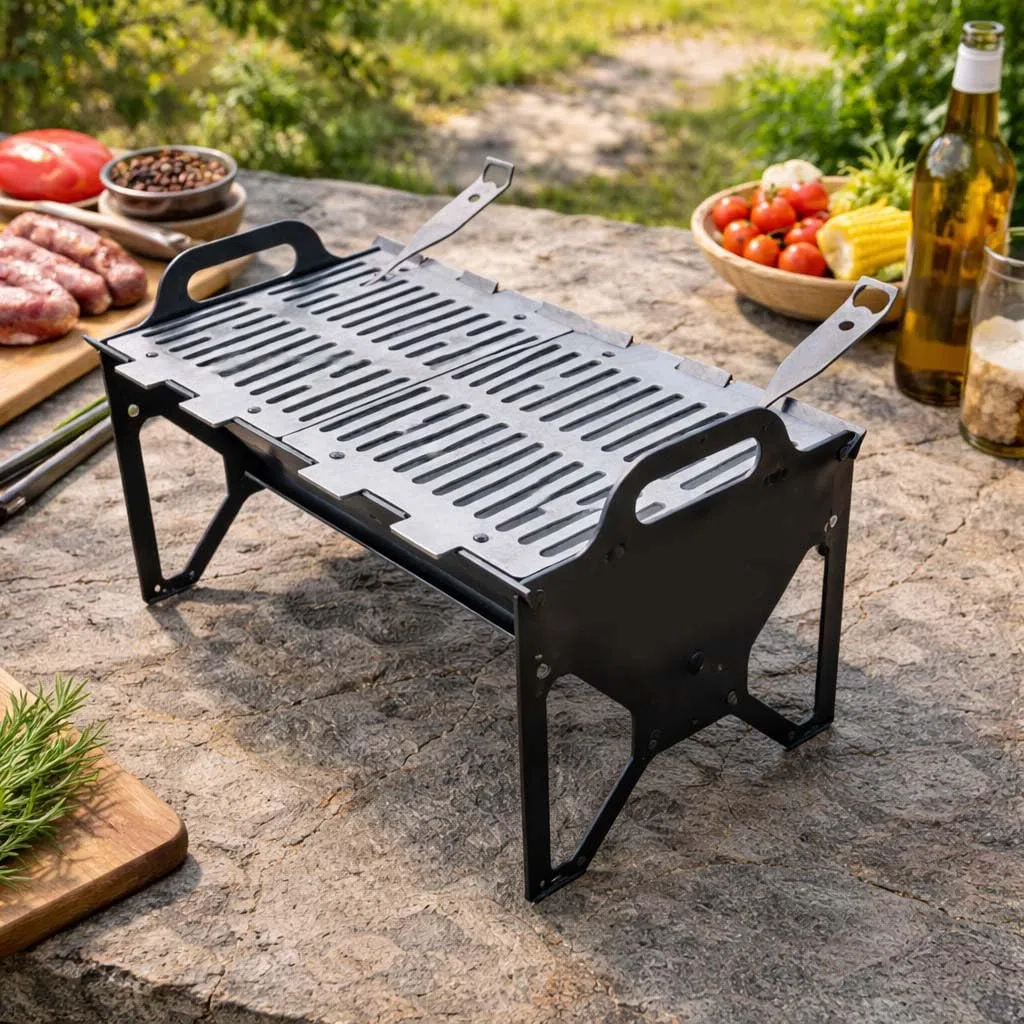 Barbecue Portatile Pieghevole per Carbonella, Griglia da Campeggio e Giardino
