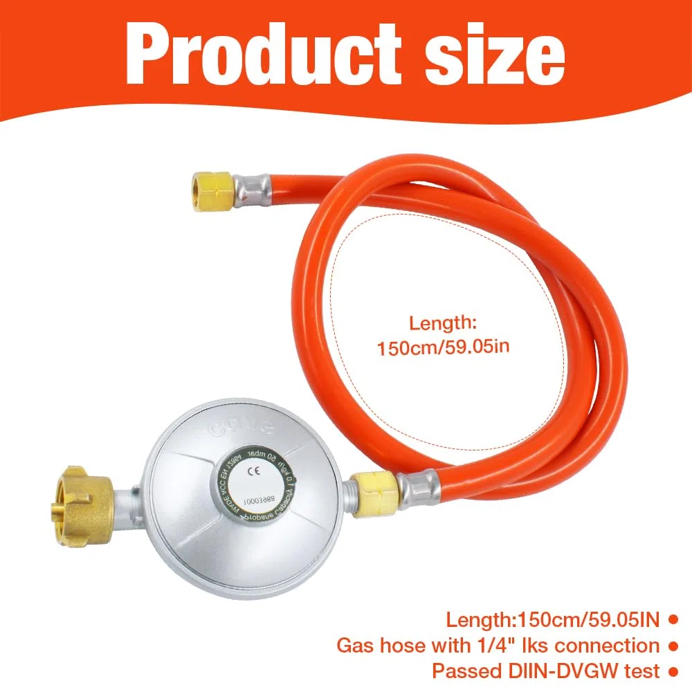 Set di riduttori di Pressione 50 mbar, 150cm Tubo del Gas, regolatore,per fornelli a Gas, Barbecue a Gas o paellagrills