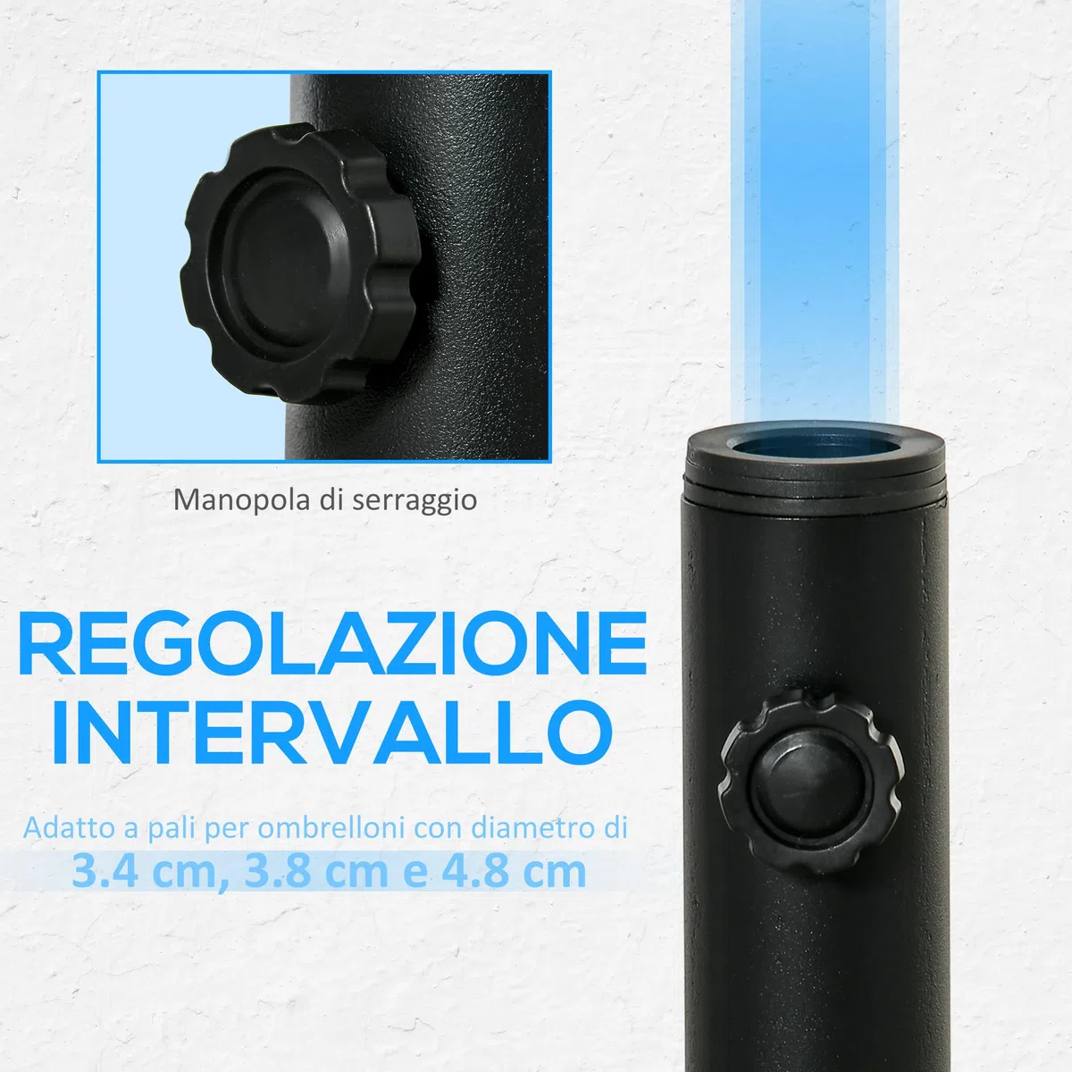 Outsunny Base per Ombrellone, Basamento per Ombrellone in Metallo, per Pali di Ombrelloni da Ø34/38/48 mm, per Patio, Pontile, Giardino e Cortile, Nero