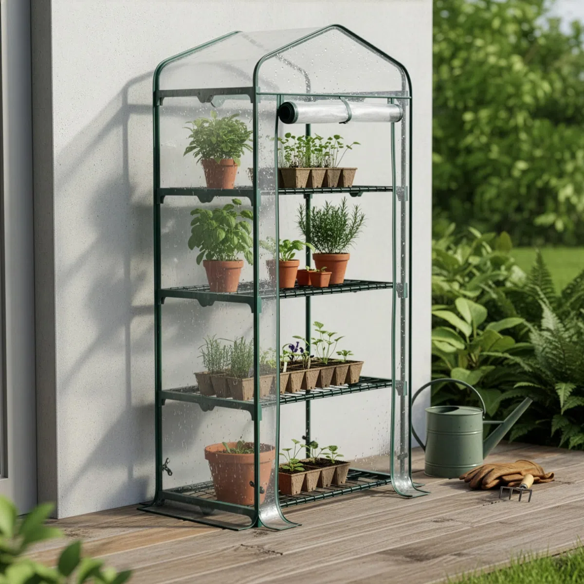 KANWOD Serra per pomodori con 4 ripiani, in pellicola, resistente all'inverno, stabile, facile da montare e salvaspazio, per balcone, terrazza, giardino, trasparente