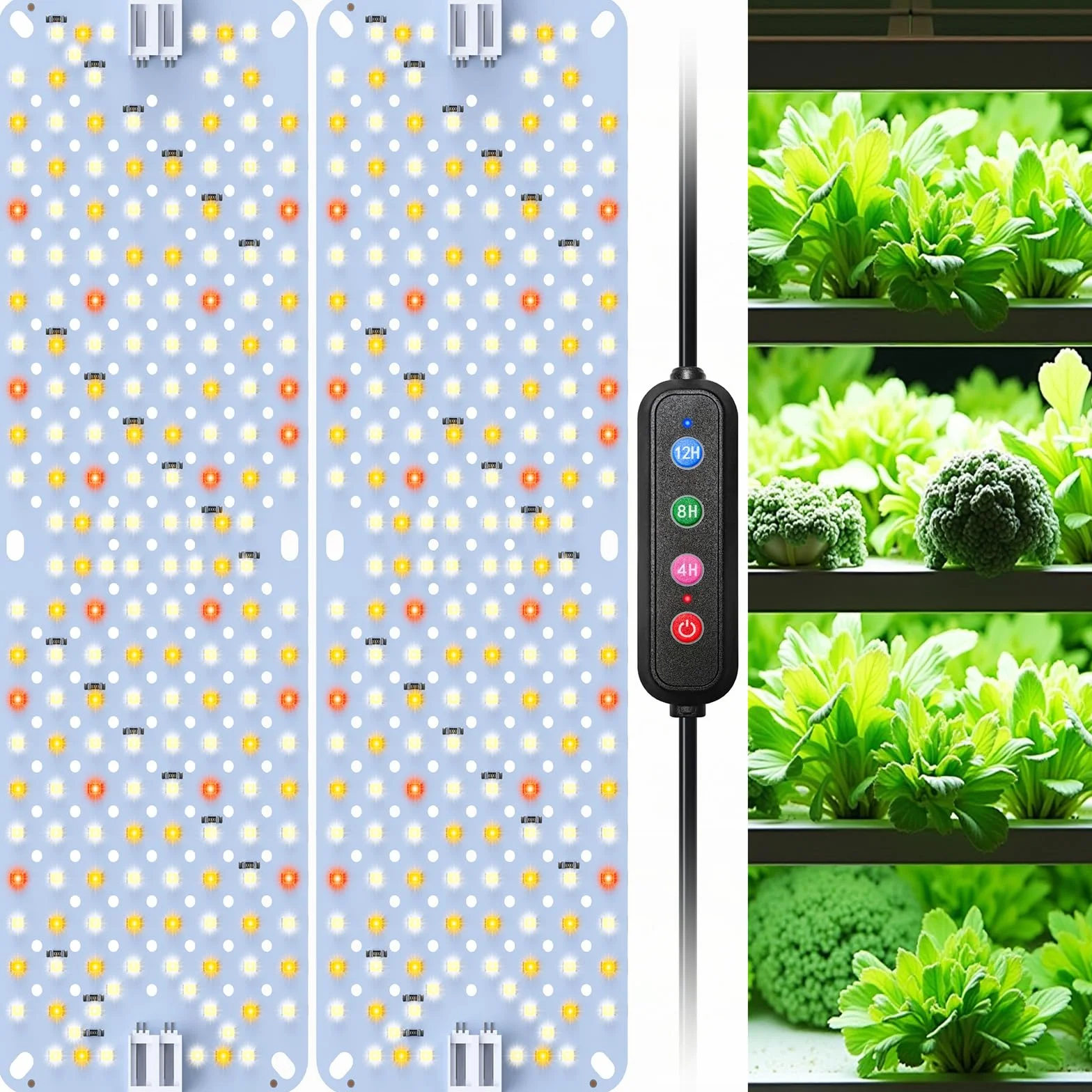 Confezione da 2 Lampade LED per Piante, Luce per Piante a Spettro Completo per Interni, Pannello Grow Light con Timer Automatico 4/8/12H, Lampada Crescita per Germinazione, Vegetativa e Fioritura